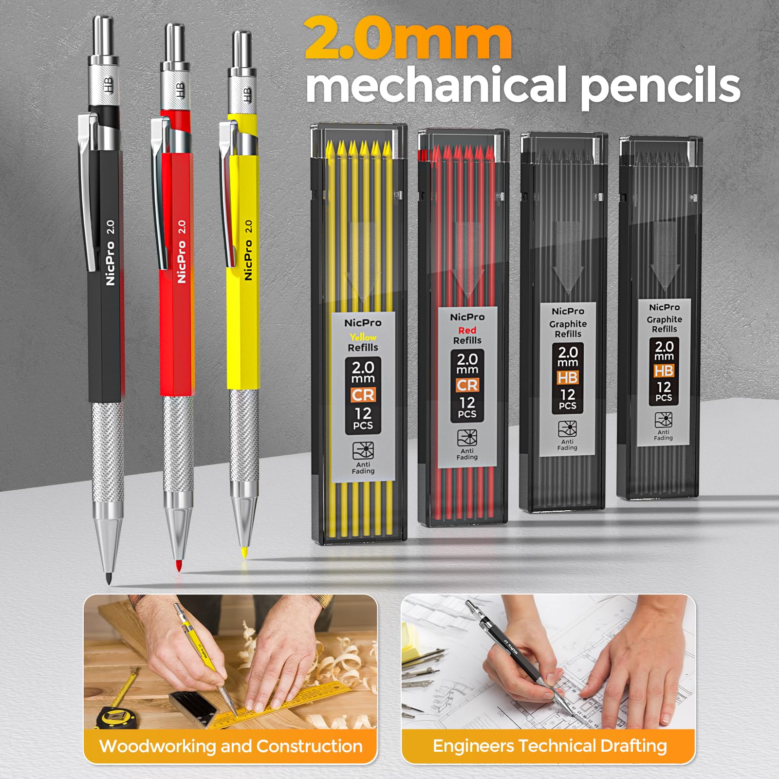 Nicpro 39 Pack Carpenter Pencil Set with Sharpener, Canvas Case