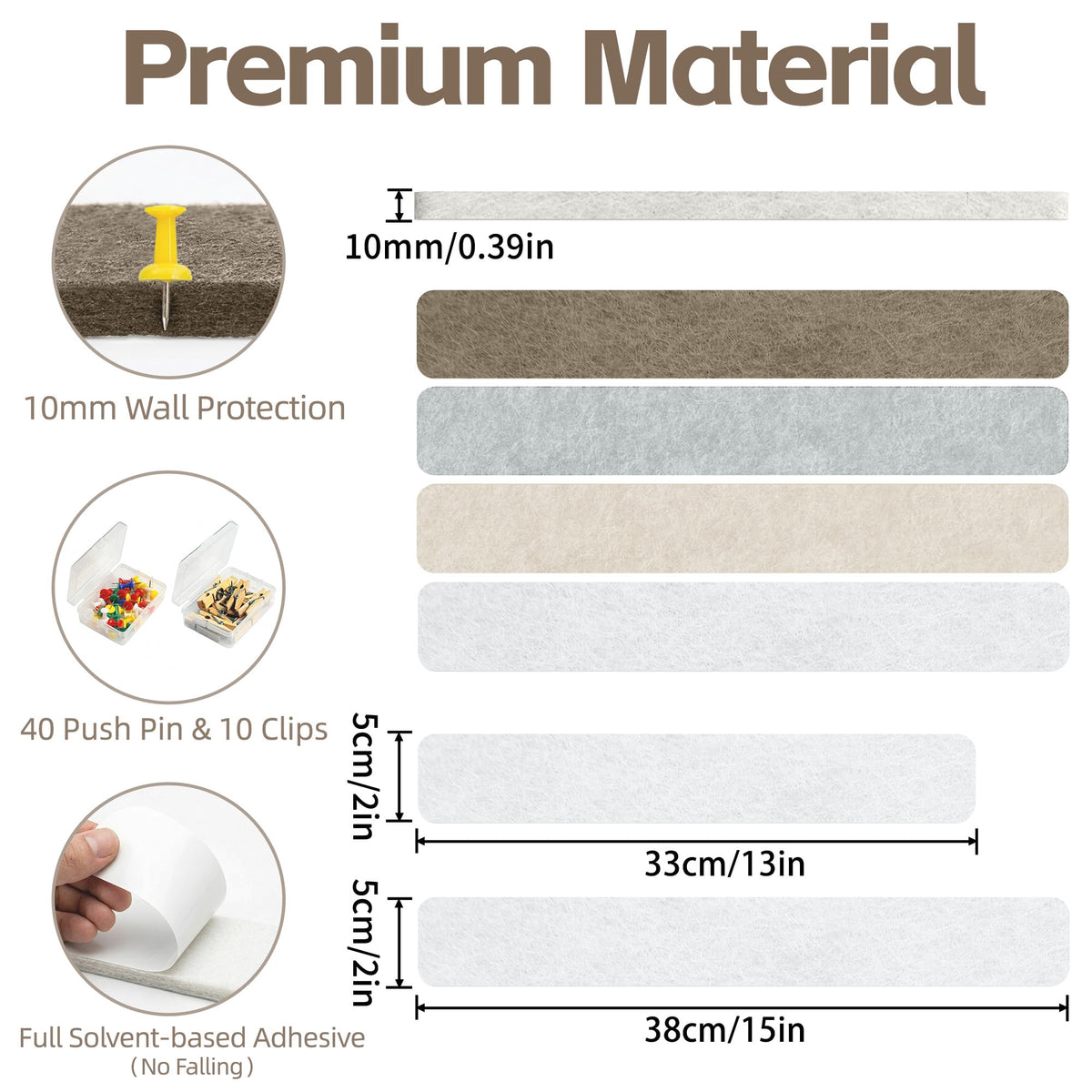 GoTiling Cork Board for Walls - 8 Pack Felt Pin Board Bar Strips - Self-Adhesive Lightweight