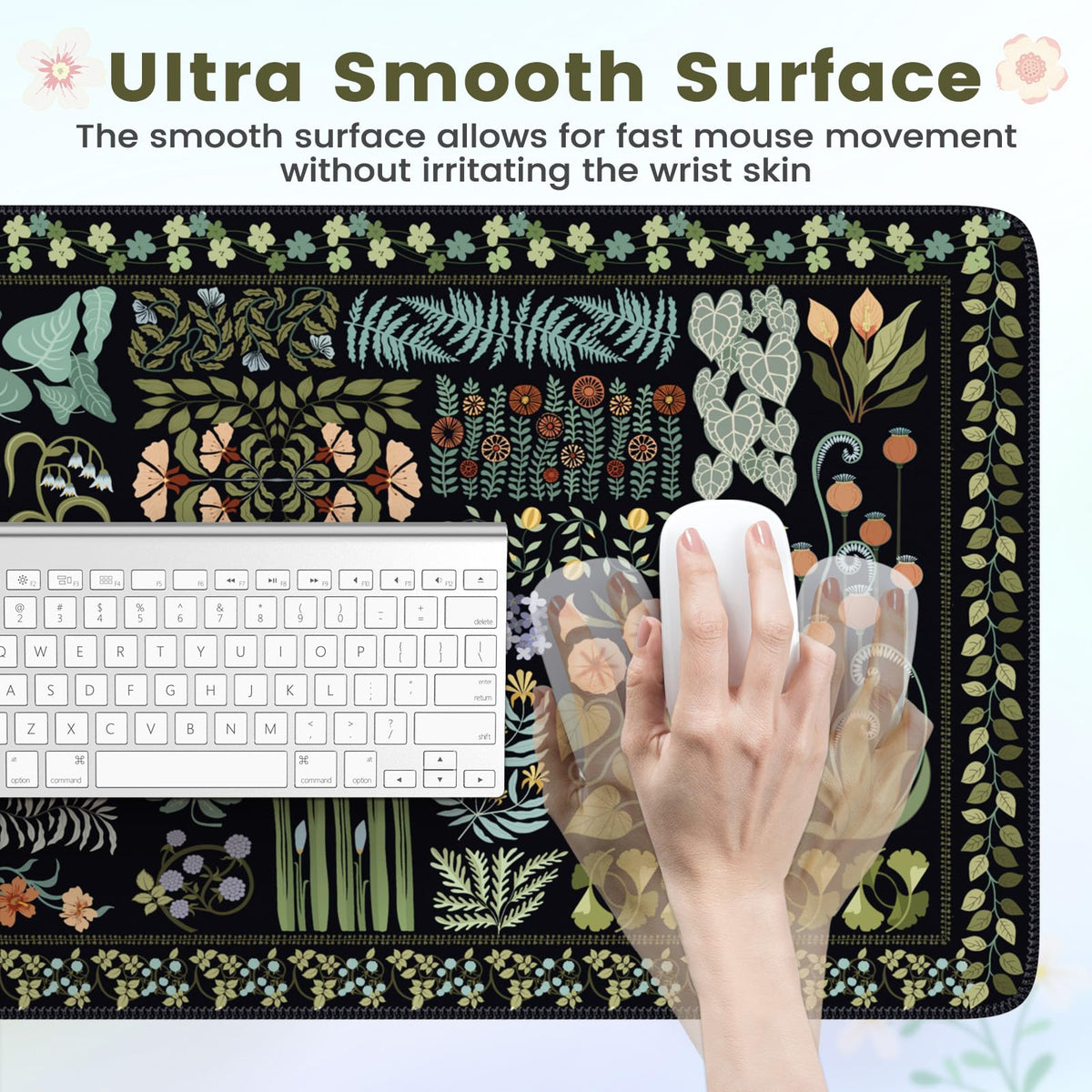 HAOCOO Vintage Floral Mouse Pad, Black Desk Pad for Home Workspace