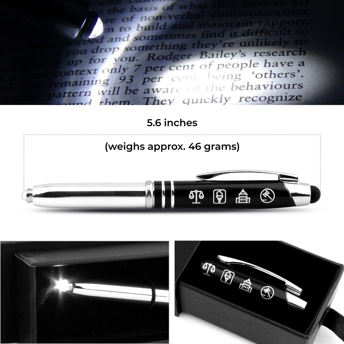 Inkstone Law and Justice Engraved Flashlight Pen with Stylus Tip - Gift for Police Officers