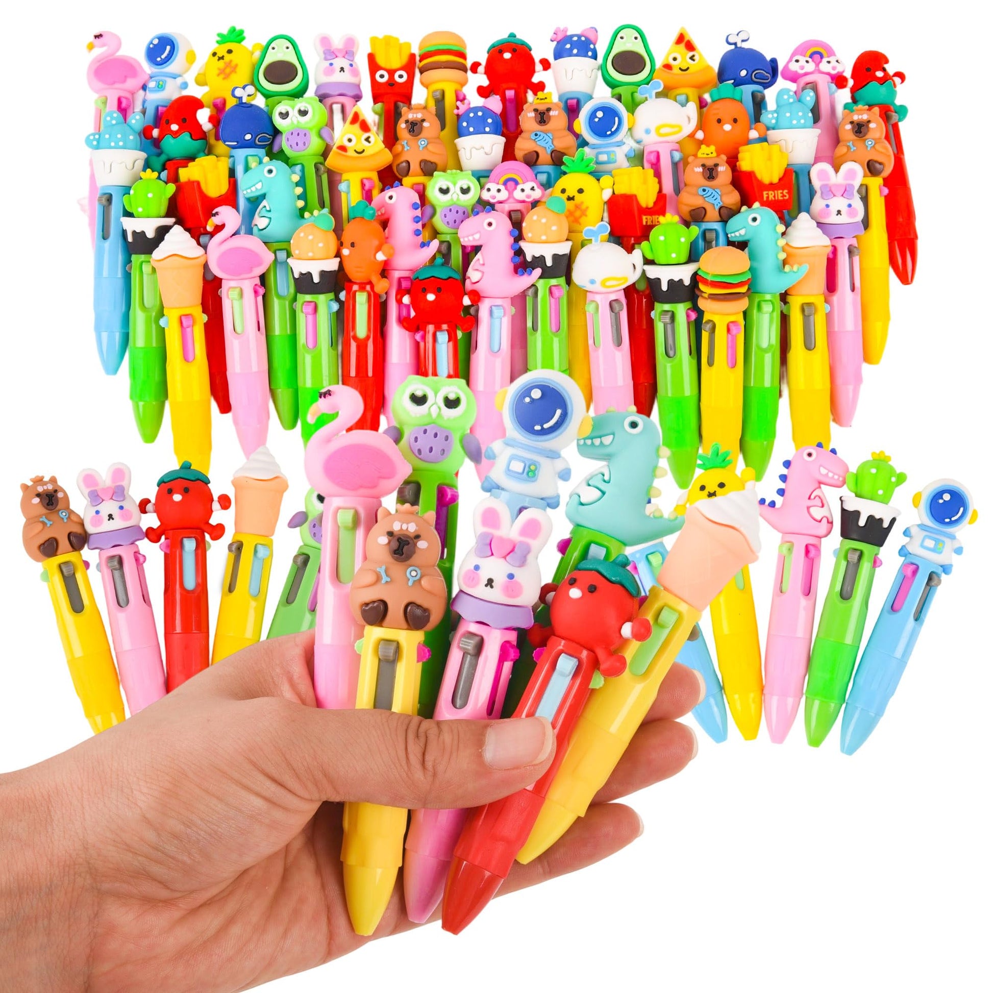 LiYiQ 50 PCS Multicolor Pen in One Fun 4-in-1 Cute Pens Bulk Kawaii Cool Ballpoint Pens Fun Gifts