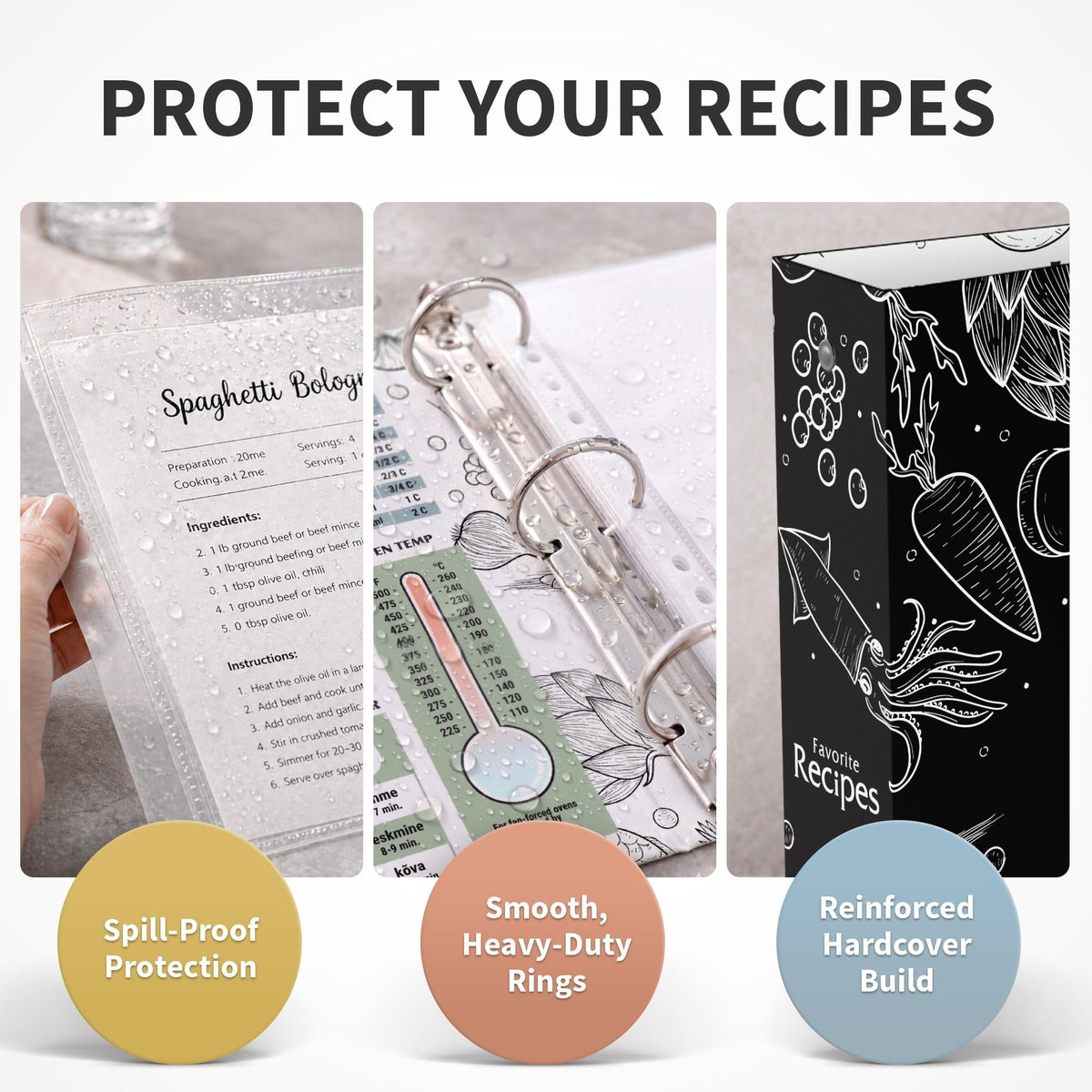 CraftSaints Recipe Binder 8.5x11, 3 Ring DIY Cookbook Binder Kit 12 Dividers & 25 Plastic Sleeves &
