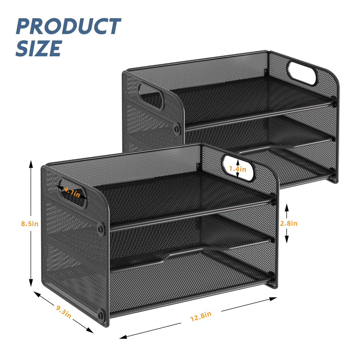 samstar 2 Pack 3 Tier Letter Tray Paper Organizer with Handle, Mesh Desk Organizer Paper Sorter