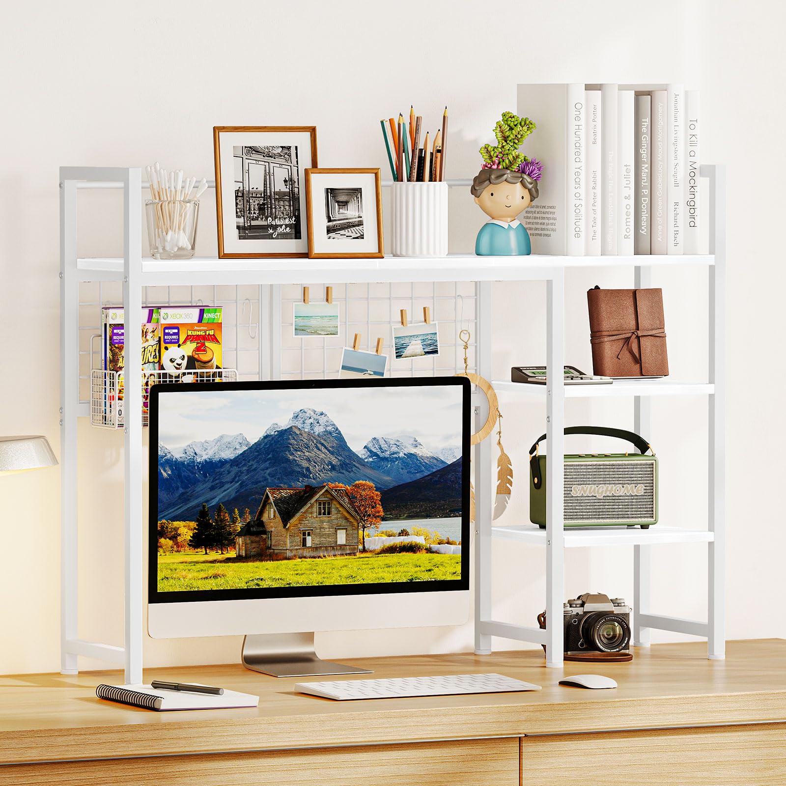 Snughome Desk Shelf, 38.6" Desktop Organizer Shelf, Desk Hutch for Computer Monitor, 4 Tier Desktop