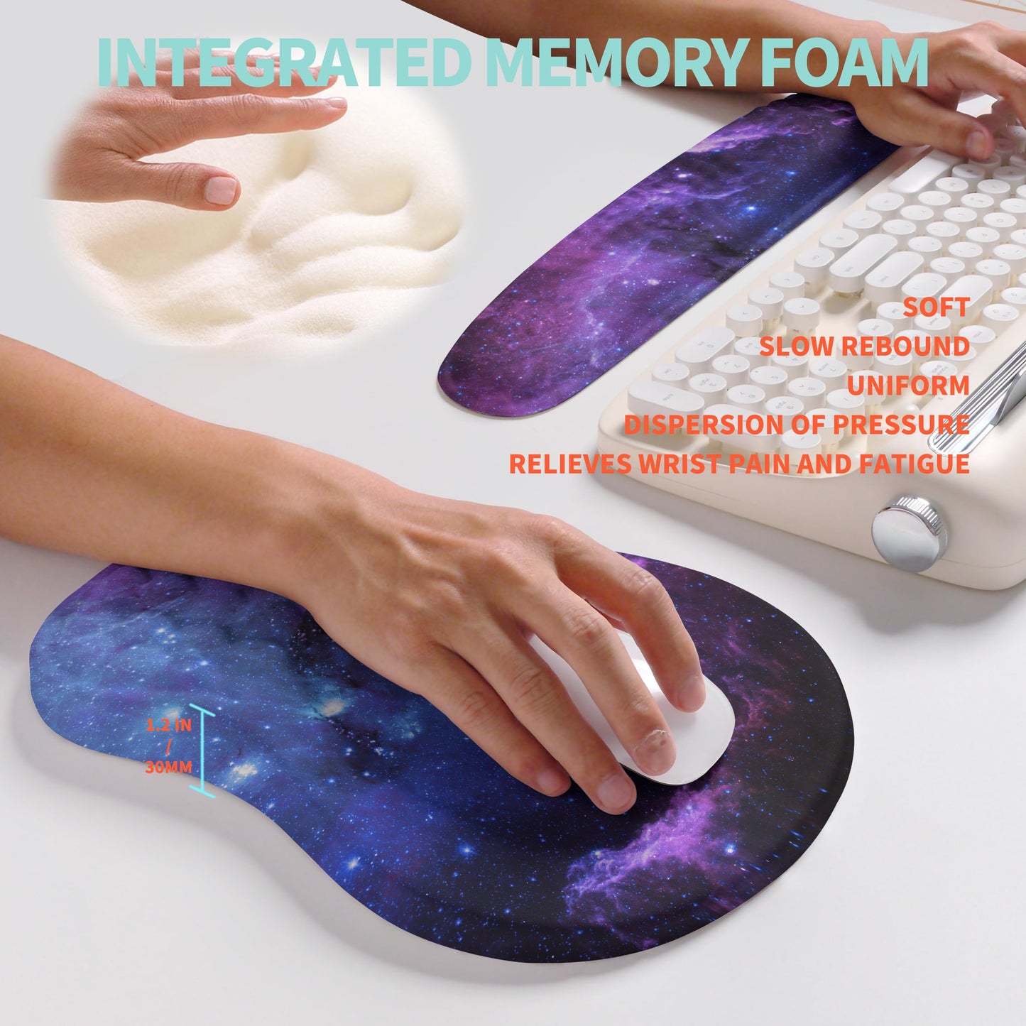 KUOSGM 2-in-1 Ergonomic Set, Wave Rise Keyboard Wrist Rest and Massage Bulge Slope Mouse Pad Wrist