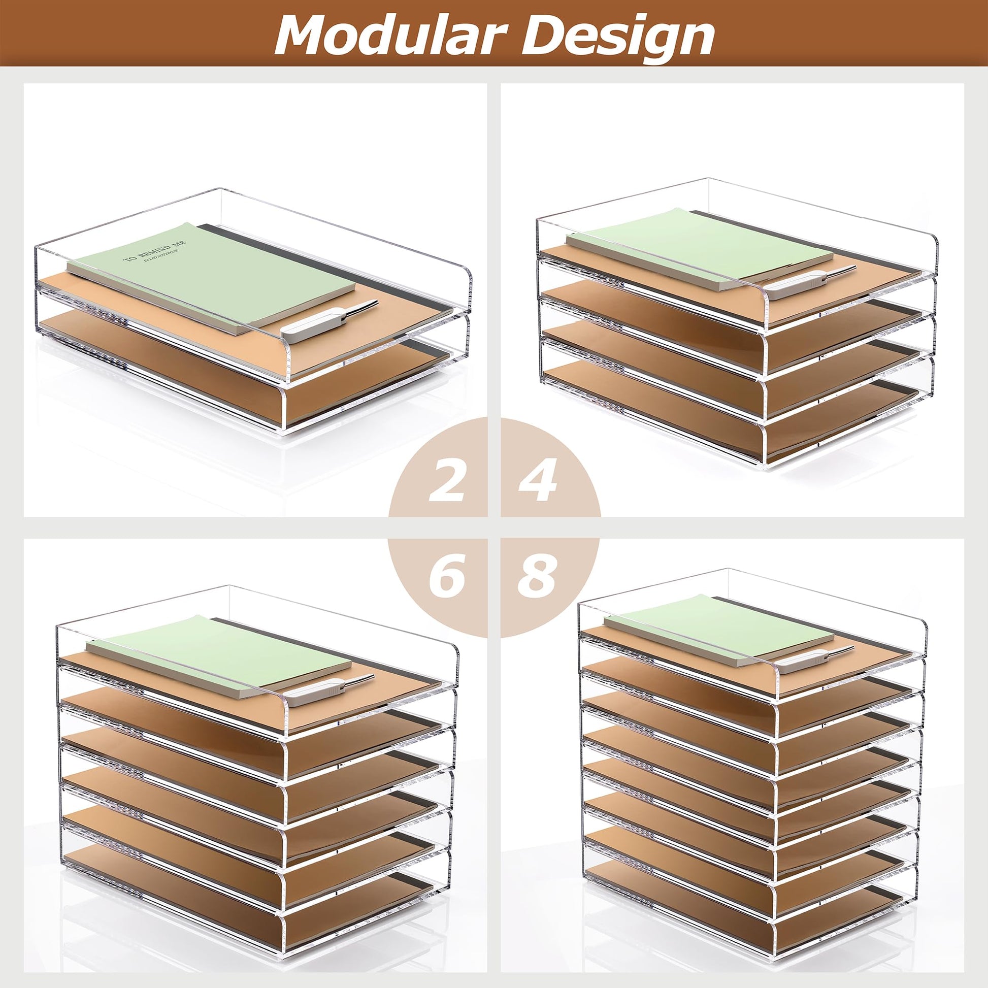 SANRUI 4 Tier Stackable Paper Letter Tray, Acrylic Vertical File Tray A4 Desk Organizer and