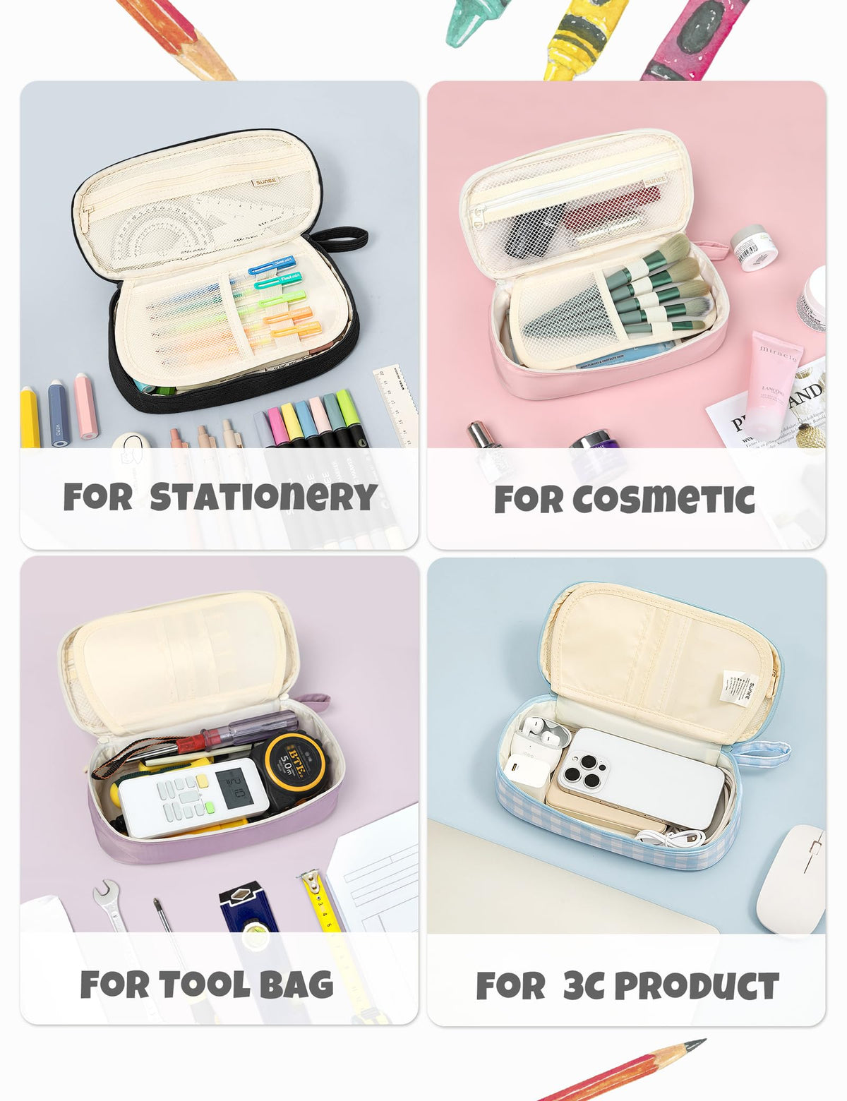 SUNEE Cute Pencil Case, Large Pencil Pouch, Soft Corduroy Aesthetic Big Pencil Bag with Zipper