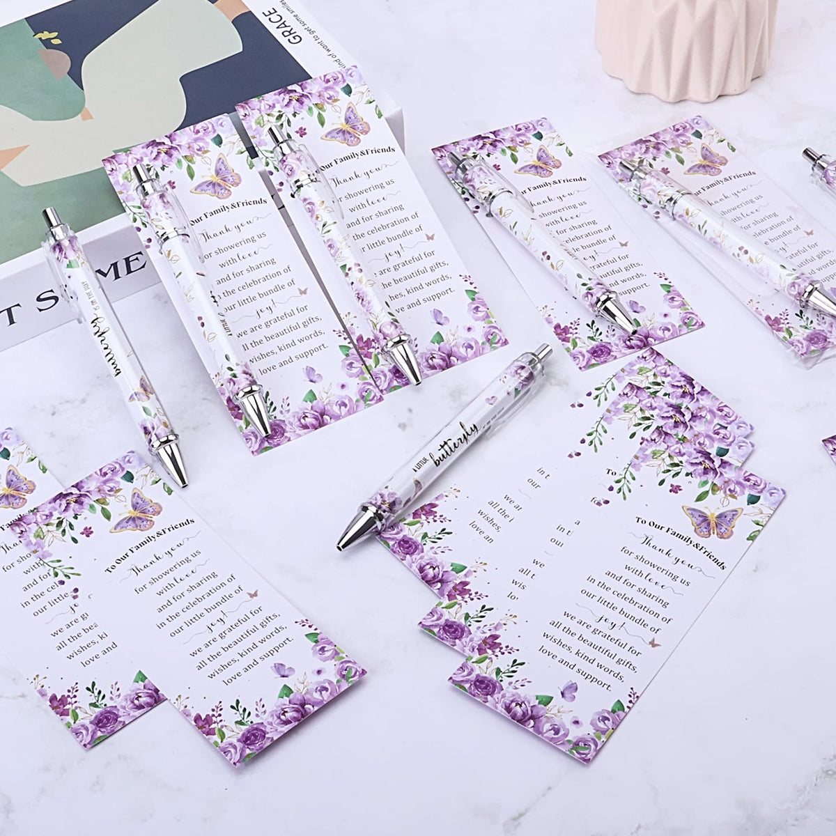 Lebsitey 50 Sets Purple Butterfly Theme Baby Shower Favors for Guest, Gender Reveal Party pens