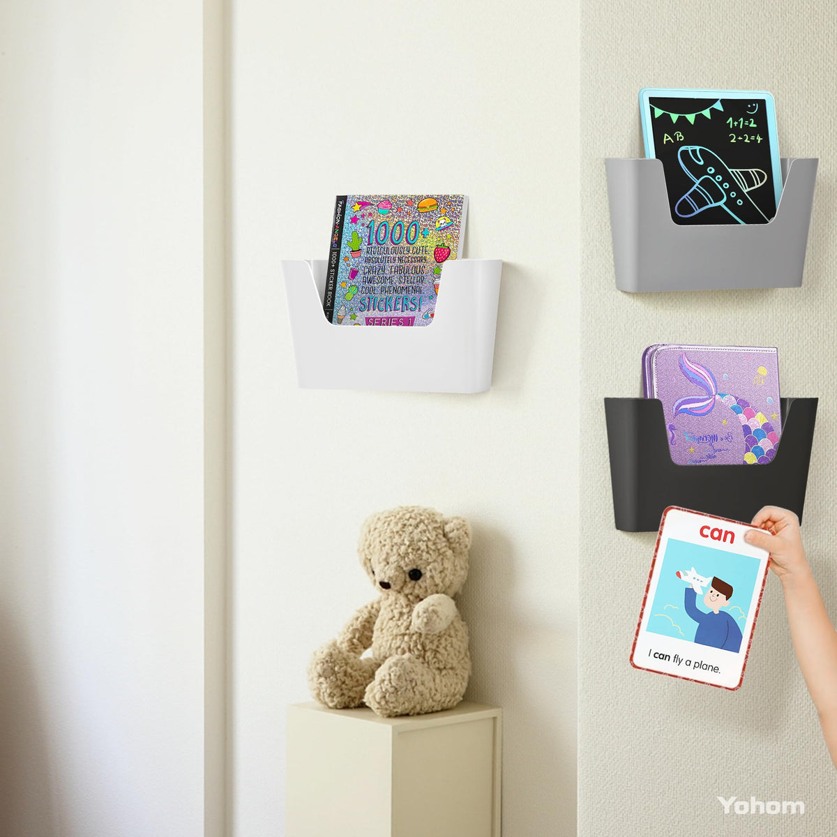 YOHOM Adhesive File Holder Plastic Document Folder Door No Drilling Mount Mail Magazine Organizer