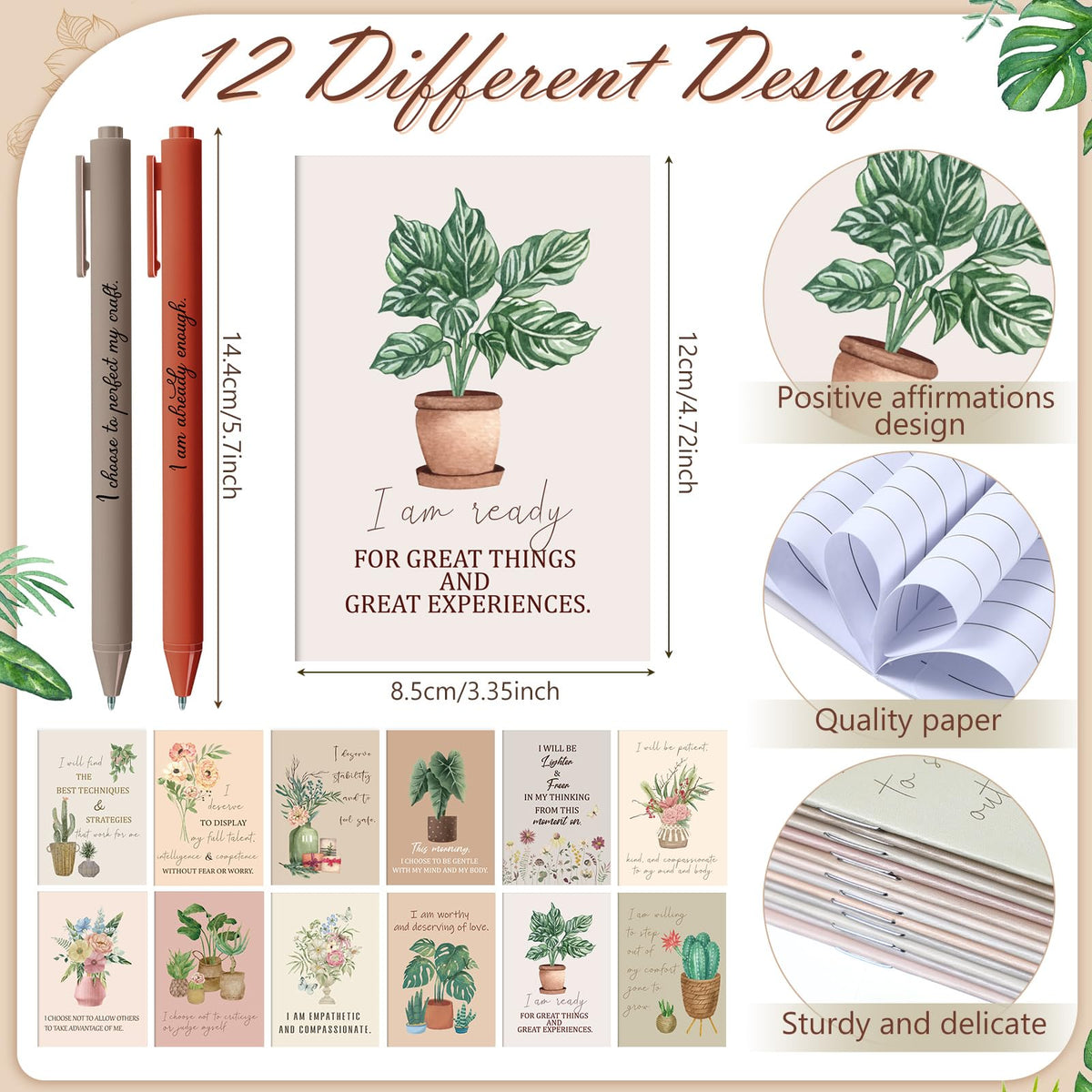Mooliwe 48 Pcs Affirmation Notebooks Pens Bulk Gifts, Gratitude,Flower
