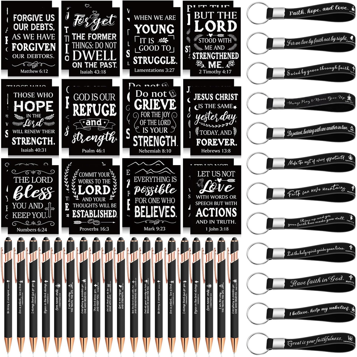 Estune 72 Pcs Bible Gifts Set Bulk,Christian Notebook Pen Keychain,Classic