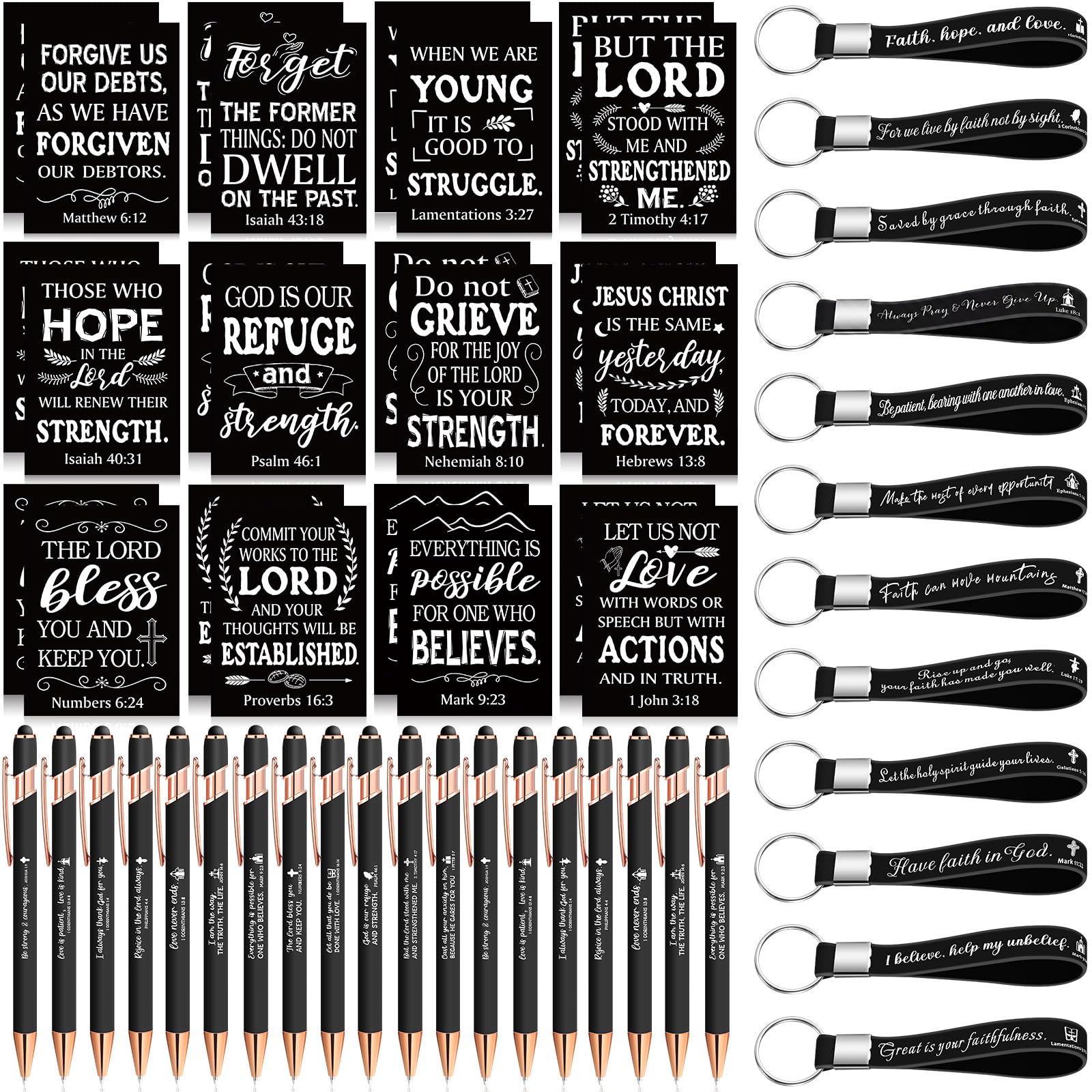 Estune 72 Pcs Bible Gifts Set Bulk,Christian Notebook Pen Keychain,Classic