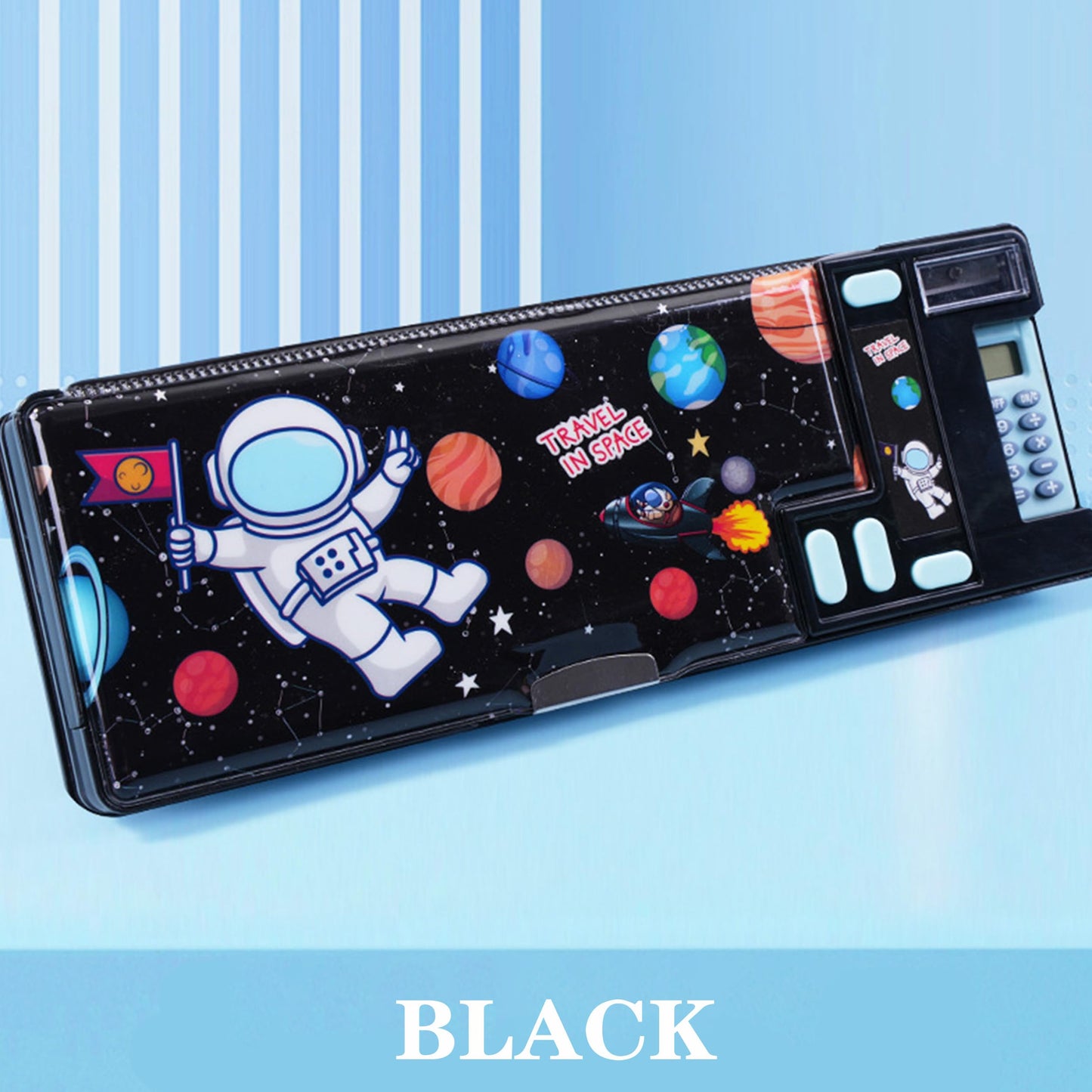 Pop Up Multifunction Pencil Case, Cute Cartoon Pen Box Organizer Stationery with Calculators