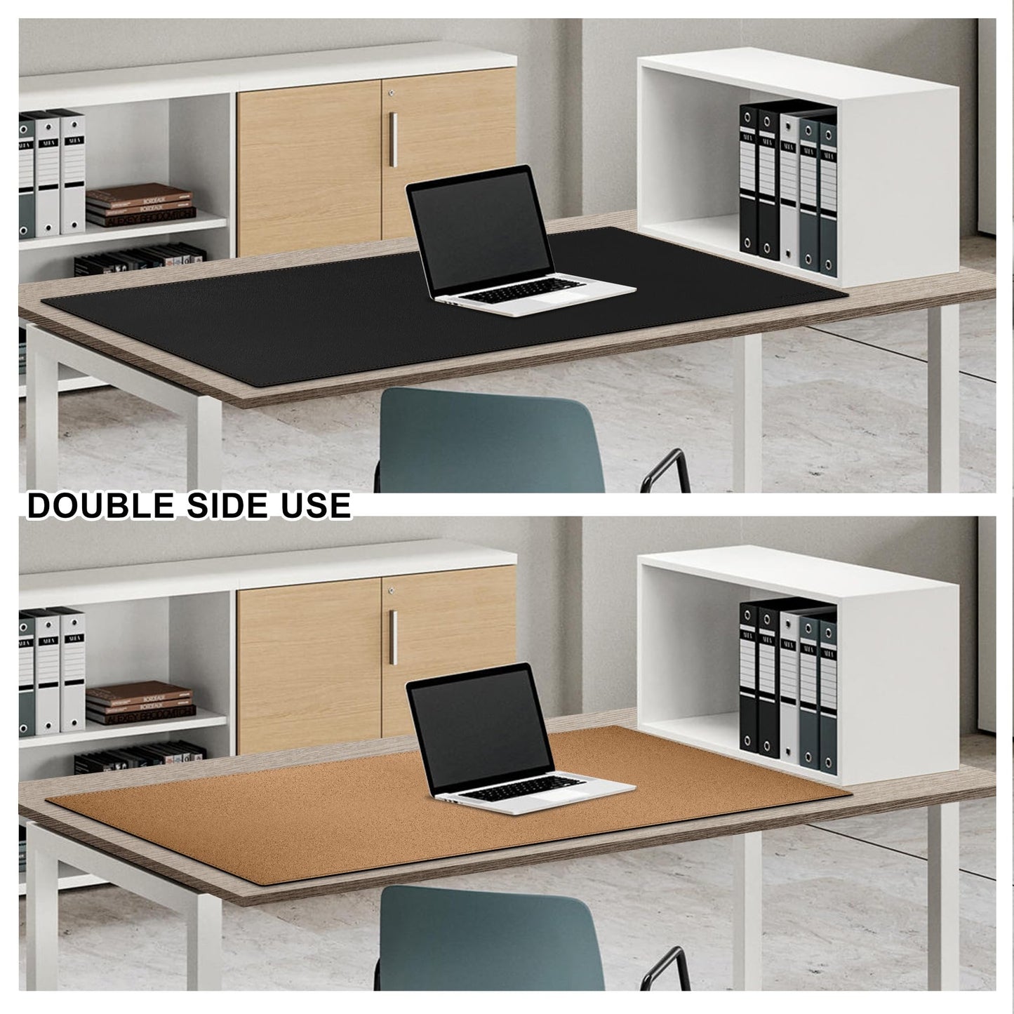 MAIDERN 43.3”x 19.6” Cork & Leather Desk Pad, Large Desk Mat (Black)