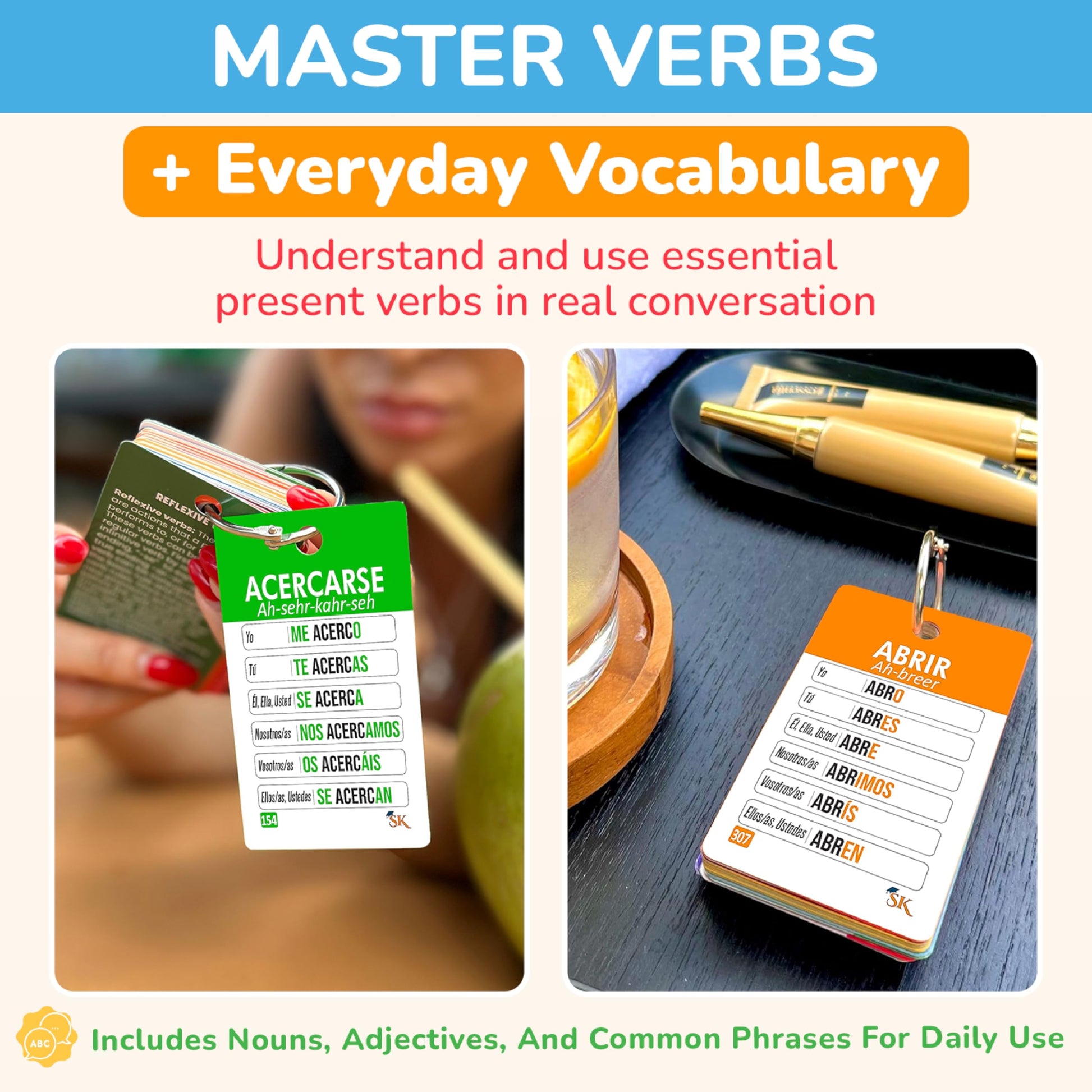 500+ Spanish Vocabulary Flash Cards for Adults & Kids Ages 15+,