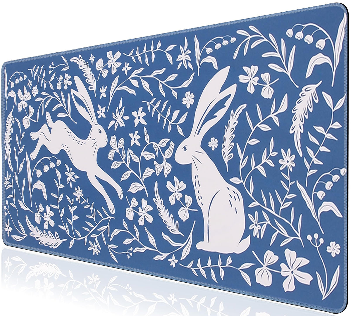 L-SPOUTTO Blue Floral Desk Mat for Keyboard and Mouse,XXL Gaming Mouse Pad