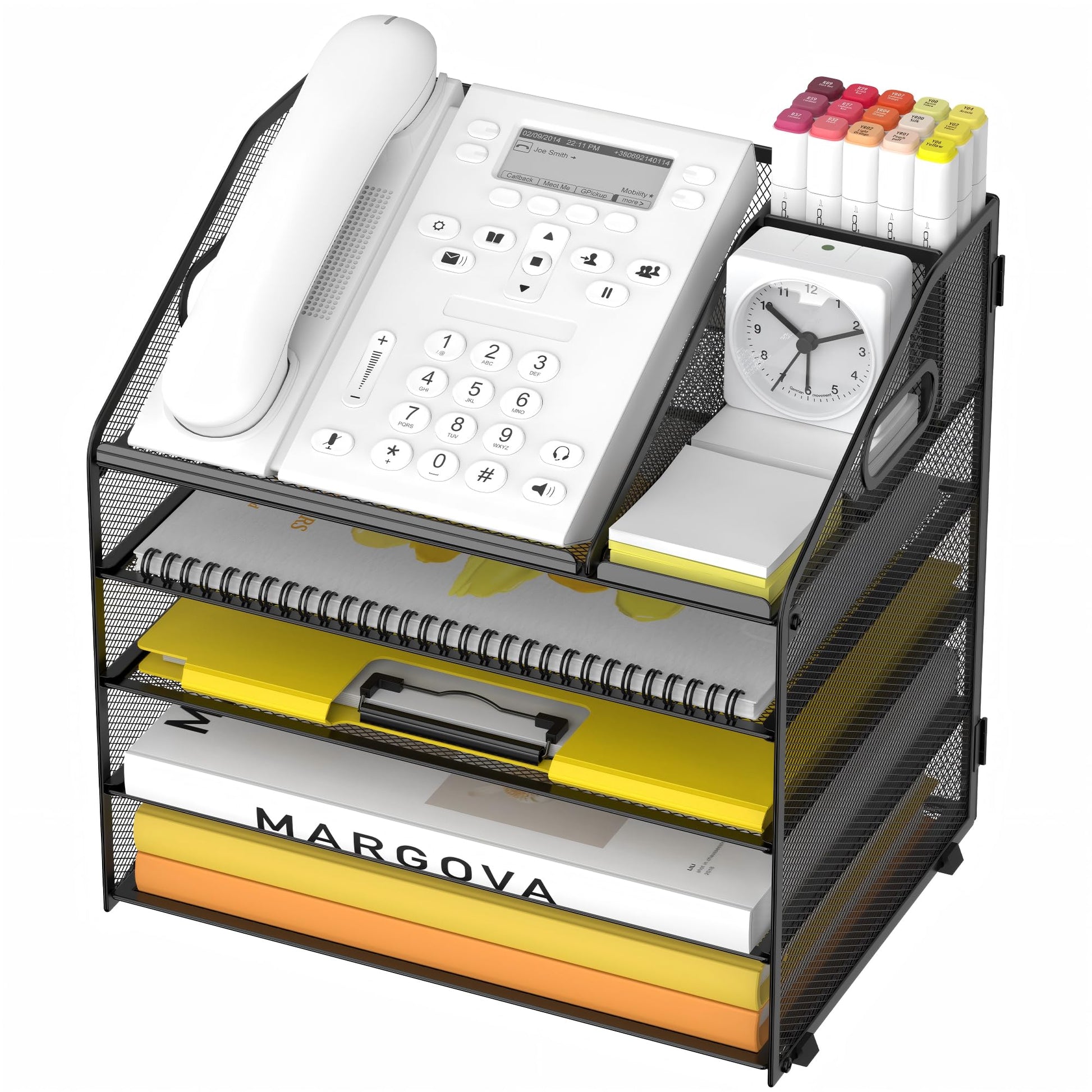 OrgMate 5 Tier Mesh Desk Organizer with Pen Holder and Handle Letter Tray
