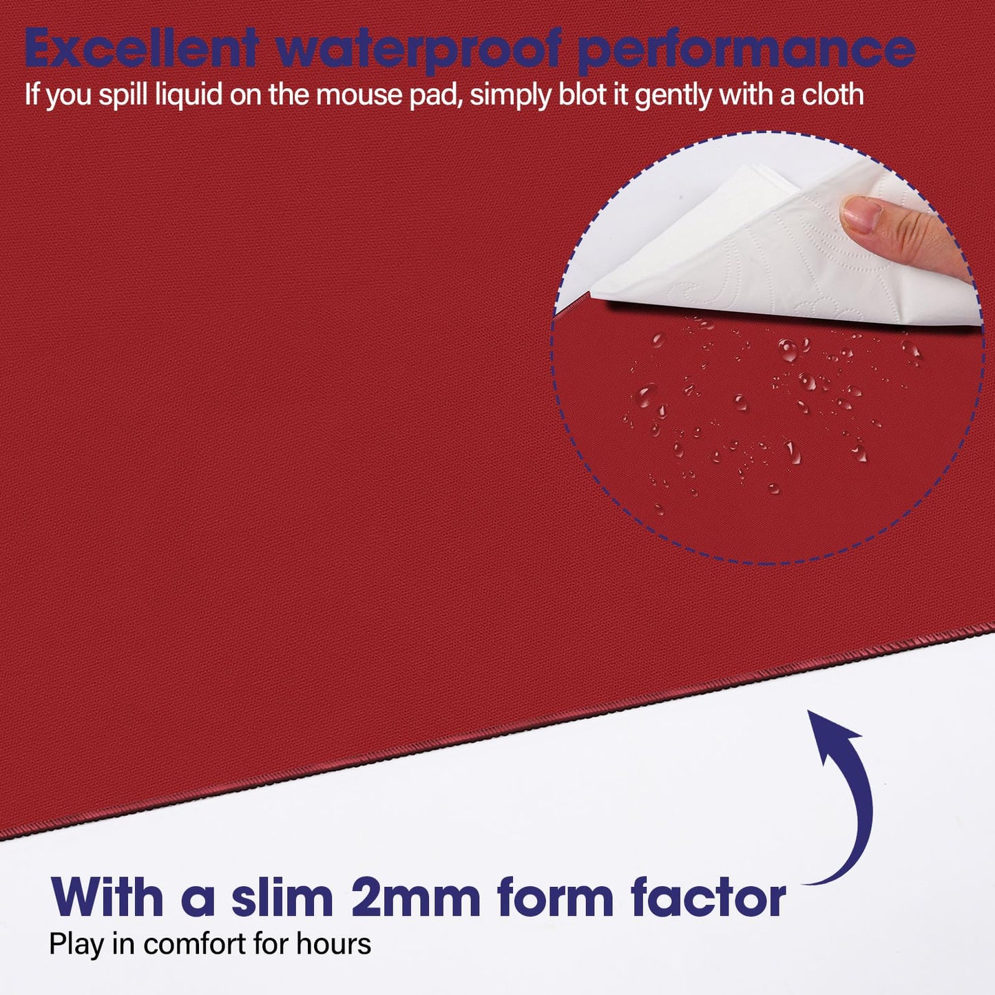 31.5" x 15.7" Waterproof Fabric Desk Mat, Rubber Anti-Slip Base, Red