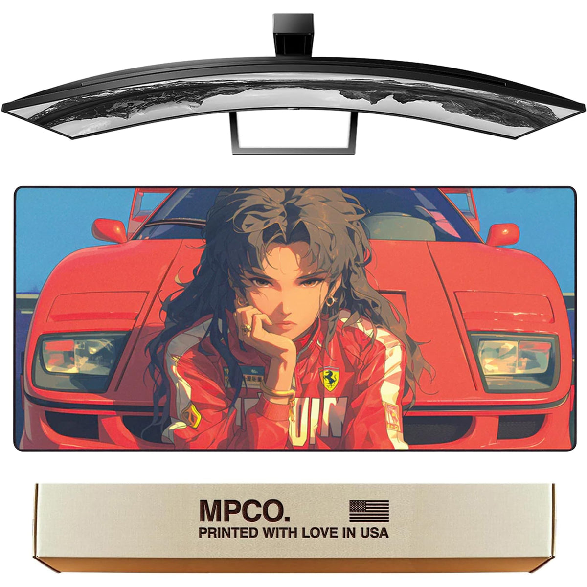 MPCO. Fayes-Ferrari Gaming Desk Pad, 36" x 17" Duraglyde Fabric Desk Mat