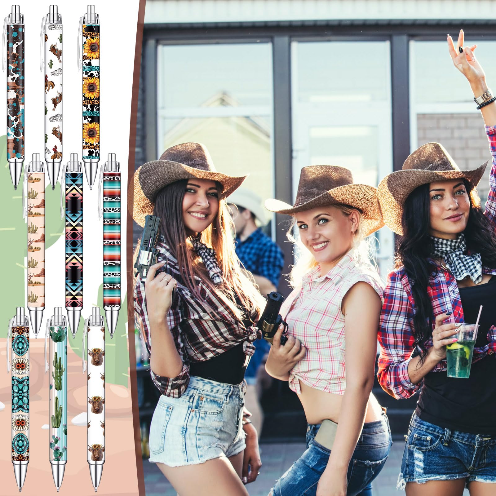 Colarr 36 Pcs Western Pens Bulk Print Cowboy Black Ink, Fresh Style