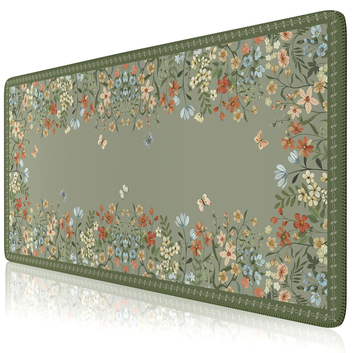 HAOCOO Dark Green Floral Desk Mat, XL Mouse Pad for Keyboard, Non-Slip Base