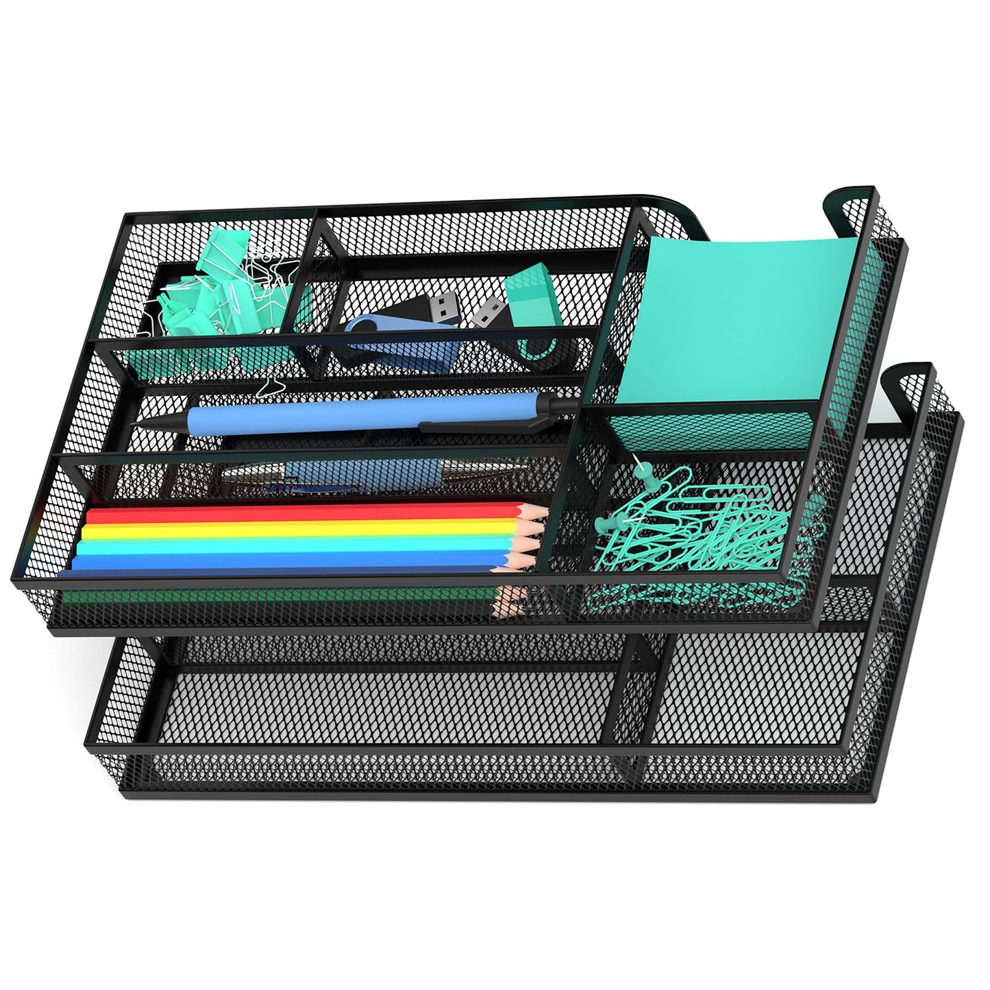 ITAYVAN Desk Drawer Organizer, Metal Mesh Dividers Organizer (Blak-2P, Small)