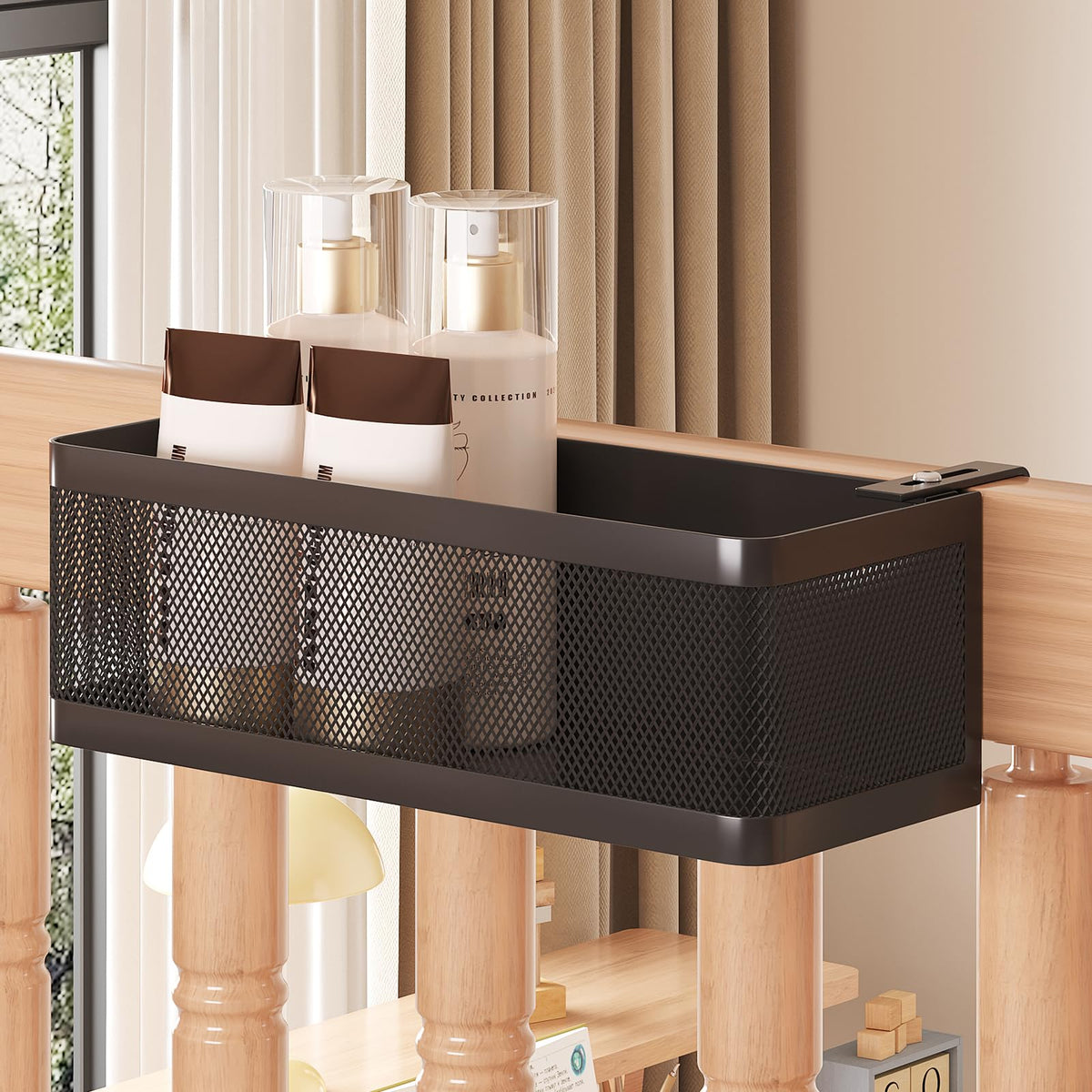 WOCHUANGSI Bedside Caddy Shelf for Bunk Bed, Black, L11in*W4.9in*H3.93in