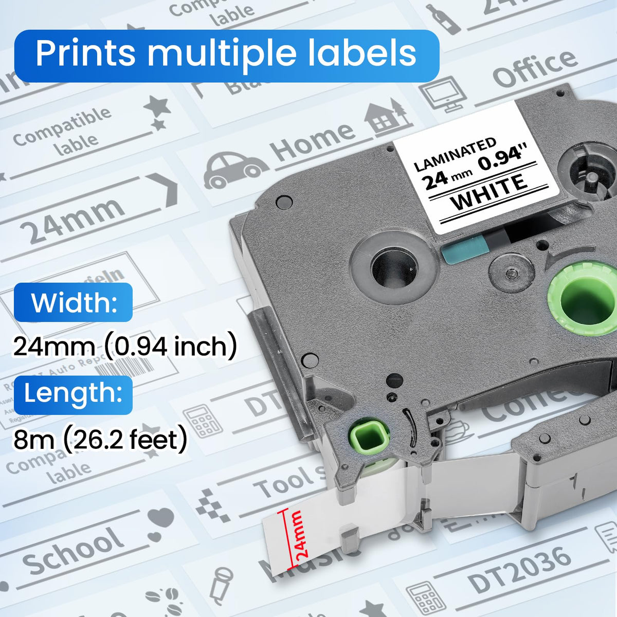 Label KINGDOM TZe-251 24mm 0.94" tz Laminated White Label Maker Tape Refill