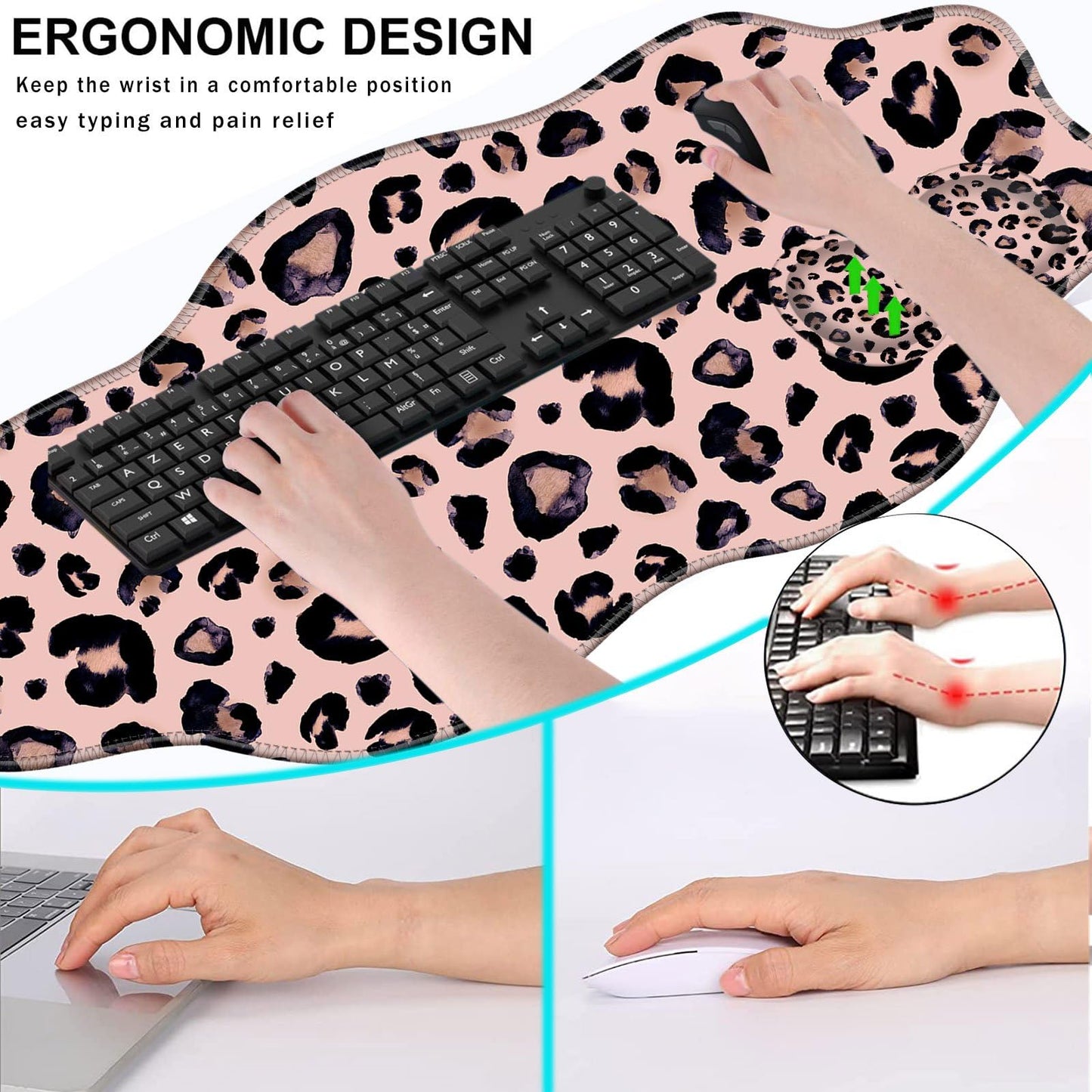 CICPLKSE Mouse Pad with Wrist Support + Desk Mat + Coaster 3 in 1 Set, XXL Large Gaming Mousepad