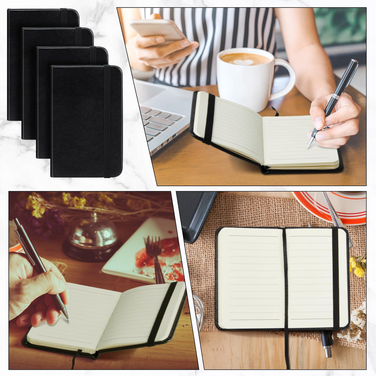 Qeeenar 10 Pcs Mini Pocket Notebook, Solid Color, Black