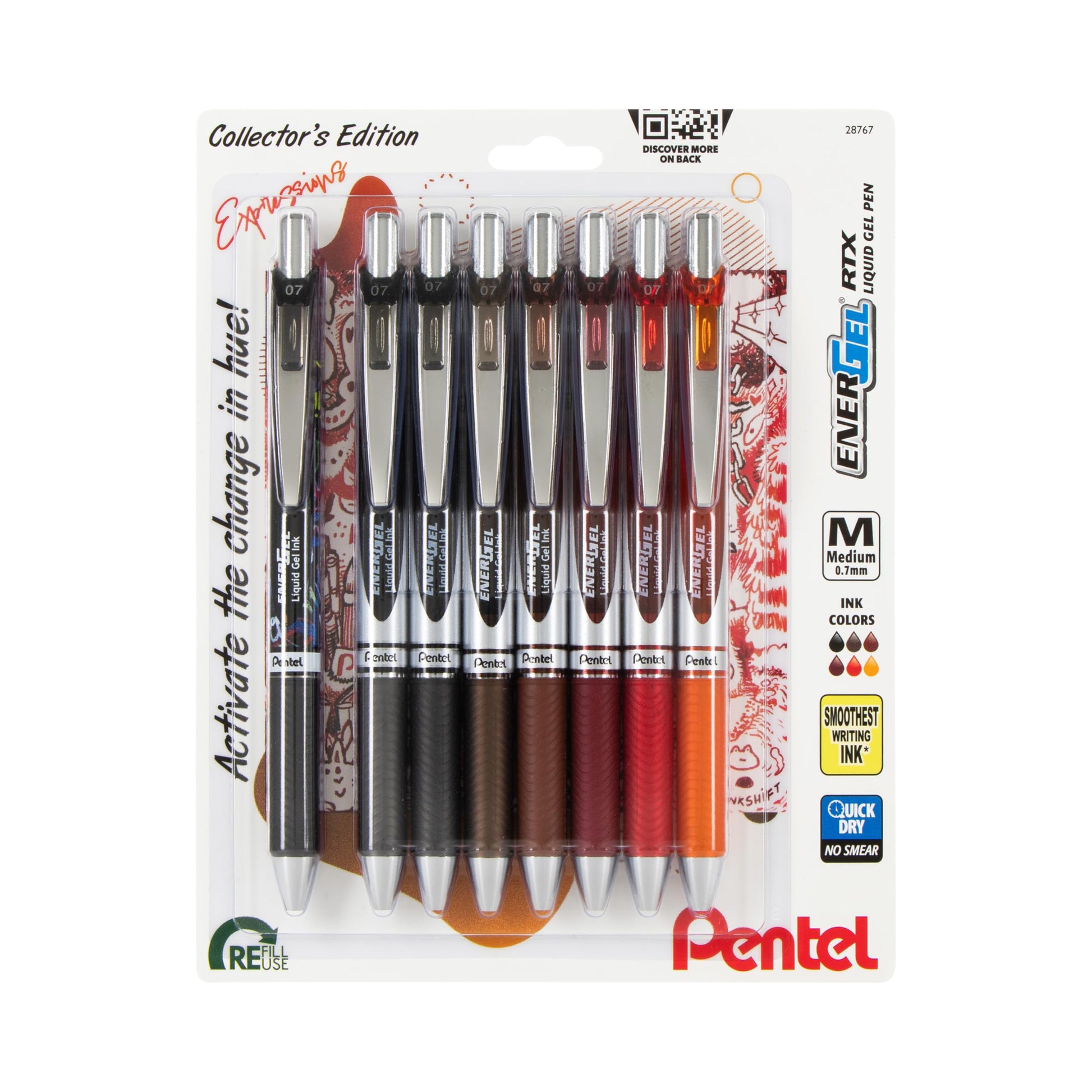 Pentel EnerGel RTX Retractable Liquid Gel Pen, Change Expressions Pack, 0.7mm, Metal Tip, Medium