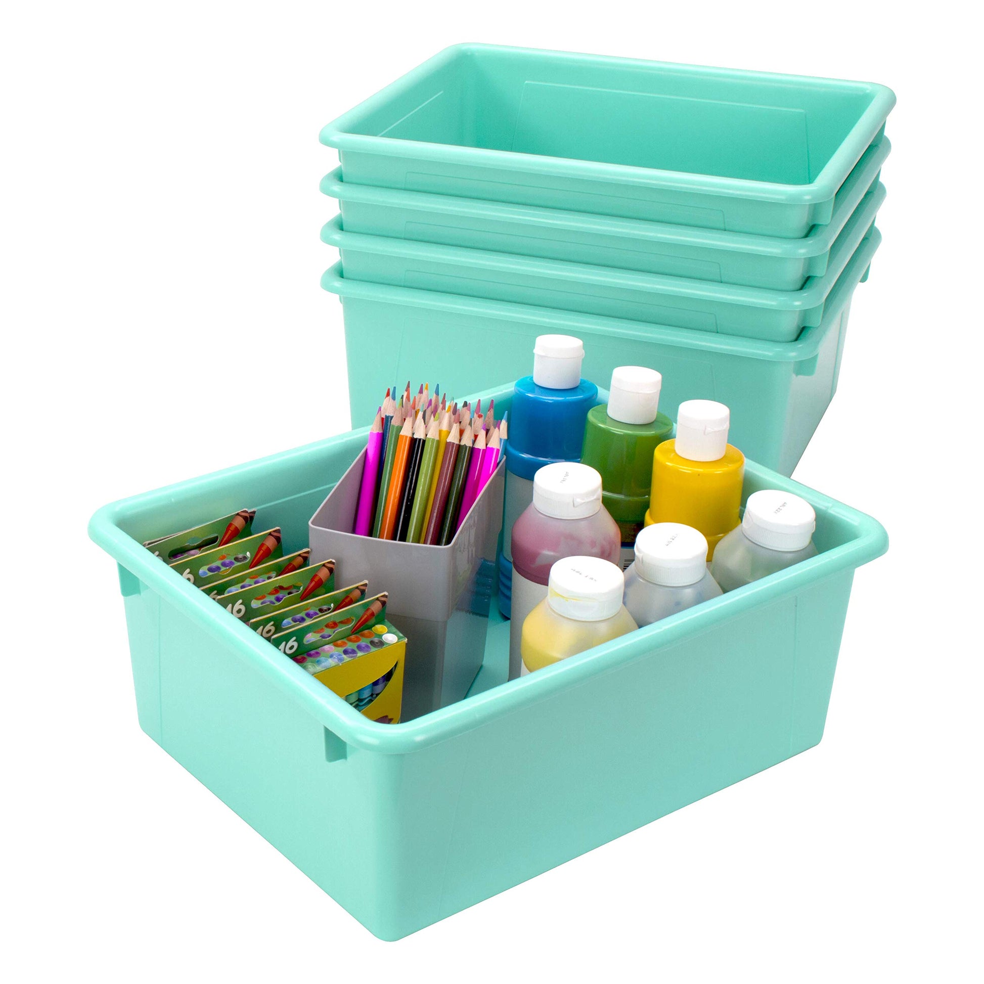 Storex Letter Size Deep Storage Tray – Organizer Bin for Classroom, Office and Home, Teal, 5-Pack