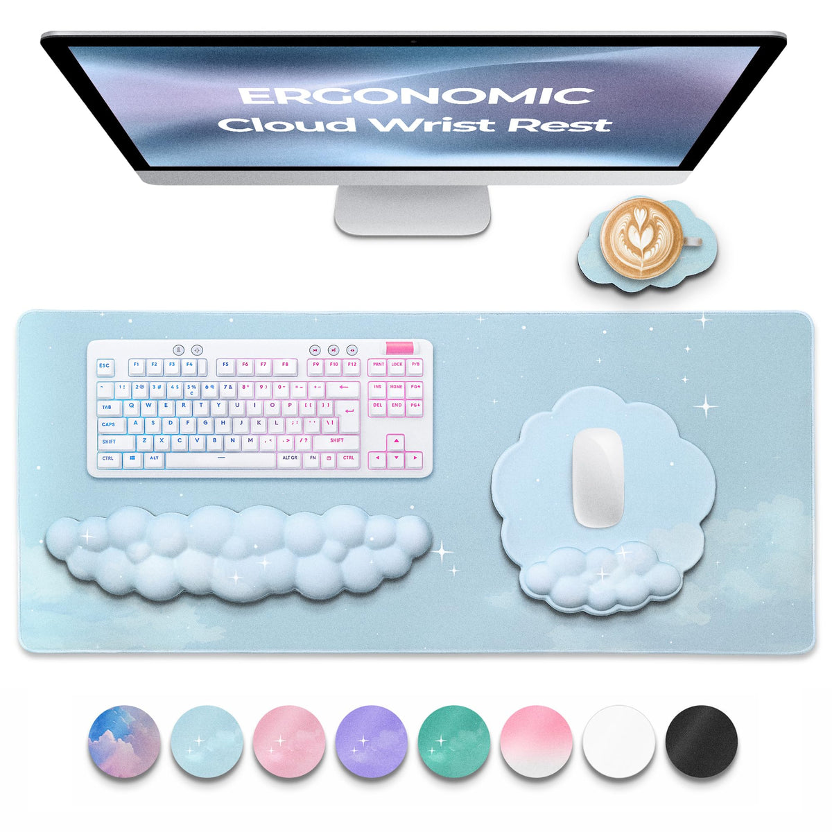 TheTrulyCharter Premium Quality Cloud Wrist Rest Keyboard & Mouse Pad Set – Ergonomic Memory Foam