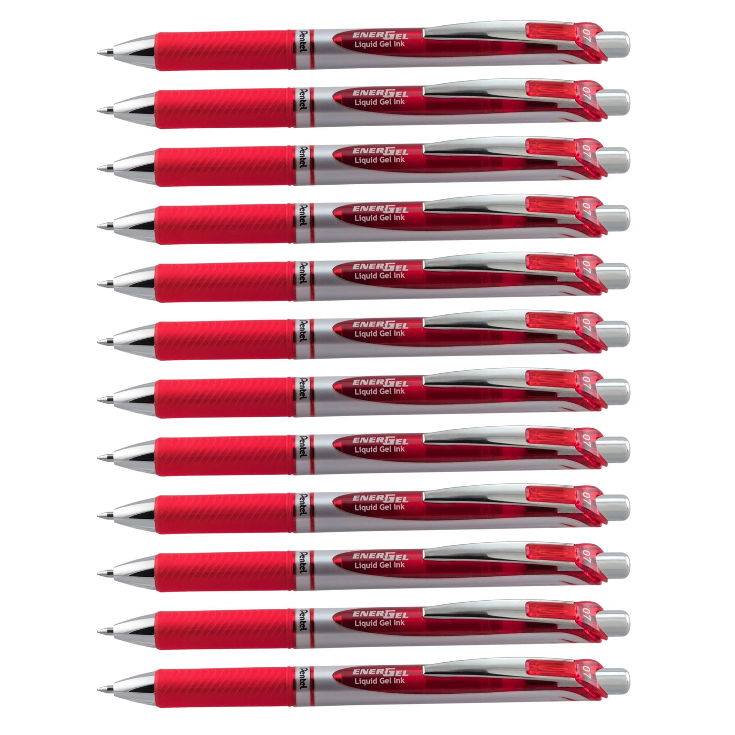 Pentel EnerGel RTX Liquid Gel Pen (0.7mm), Metal Tip, Red Ink, Box of 12 (BL77-B)