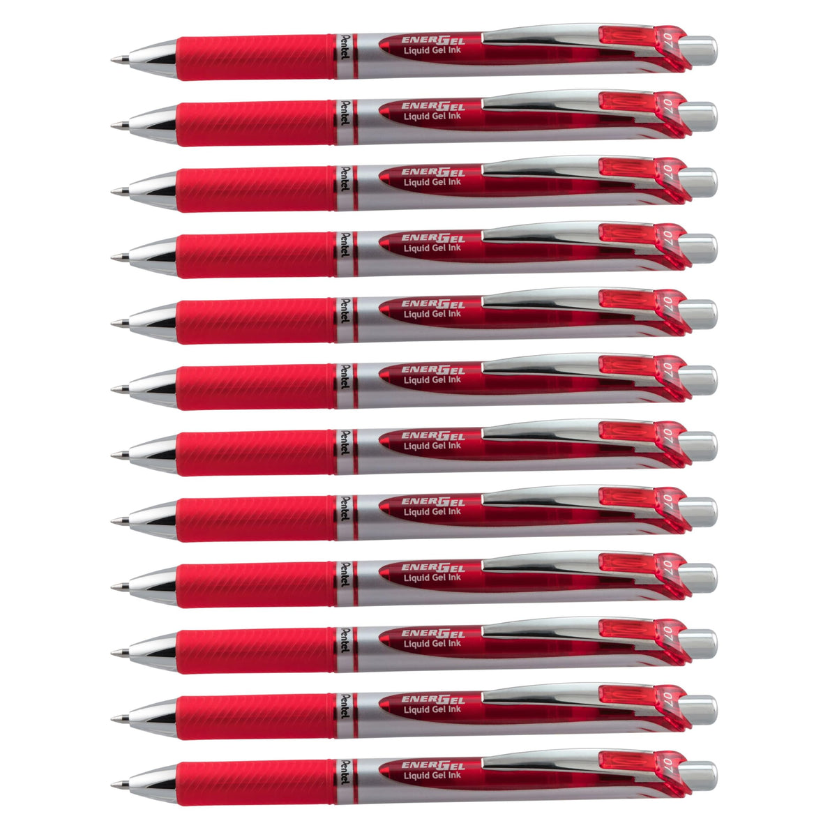 Pentel EnerGel RTX Liquid Gel Pen (0.7mm), Metal Tip, Red Ink, Box of 12 (BL77-B)