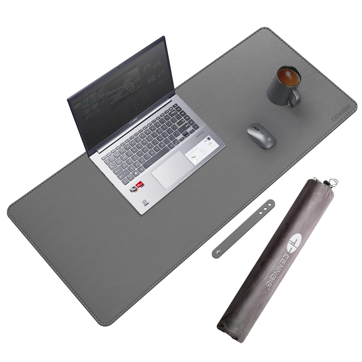 CENNBIE 35.5" x 16" Leather Desk Mat, Computer Mouse Pad for Office(Grey)