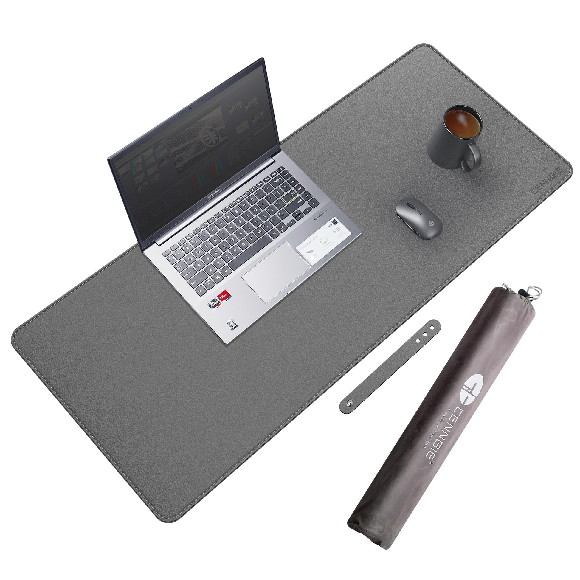 CENNBIE 35.5" x 16" Leather Desk Mat, Computer Mouse Pad for Office(Grey)