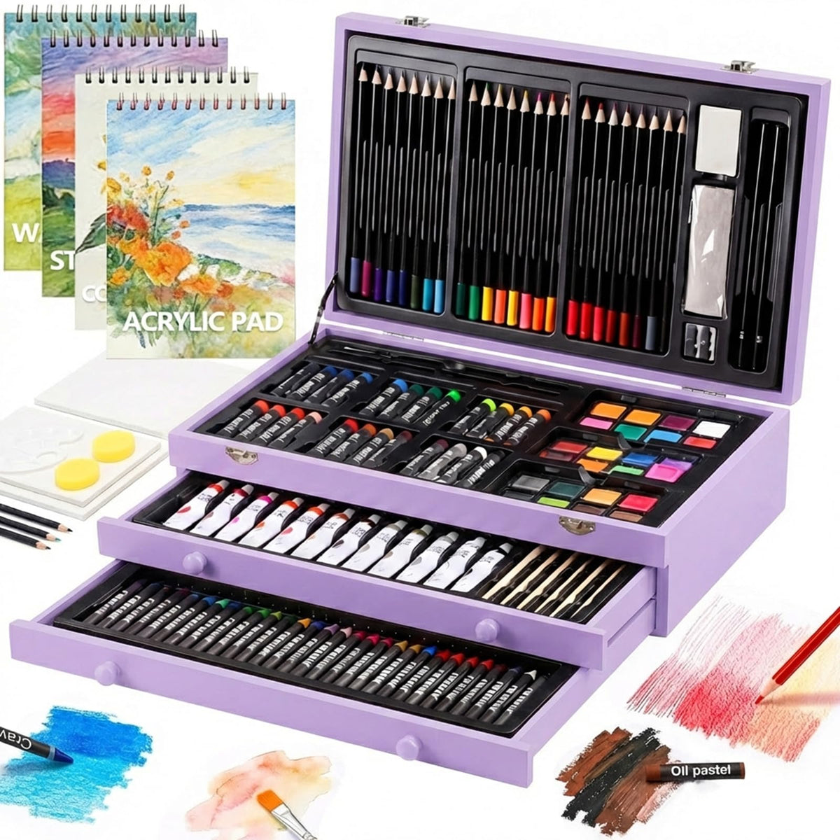 194 Piece Deluxe Art Set, Painting Drawing Art Supplies with 4 Drawing Pads, Acrylic Paints