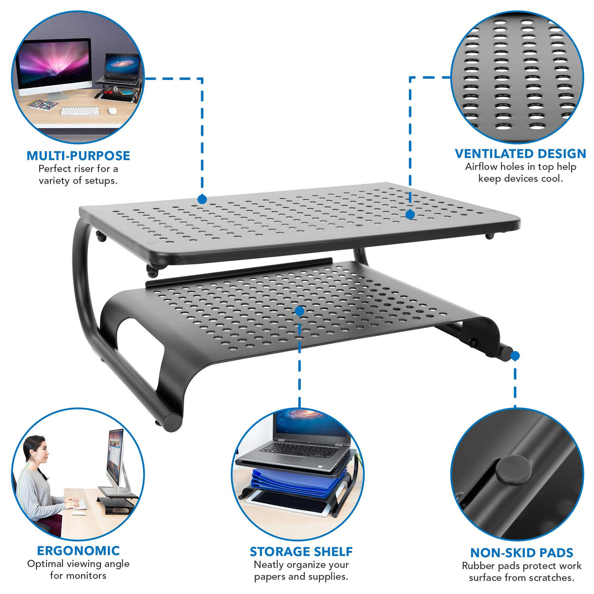 Mount-It! 2 Tier Desk Organizer Riser | Computer Monitor Stand with Keyboard Storage Shelf for