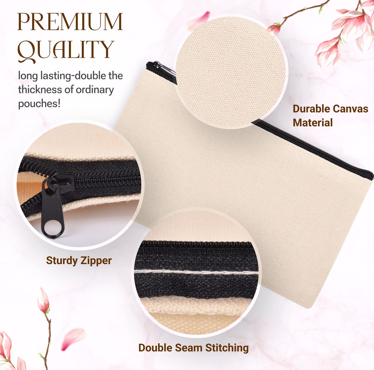 80pcs Blank canvas Zipper Pouch Makeup Bags Bulk, Smooth Zipper Pencil Case