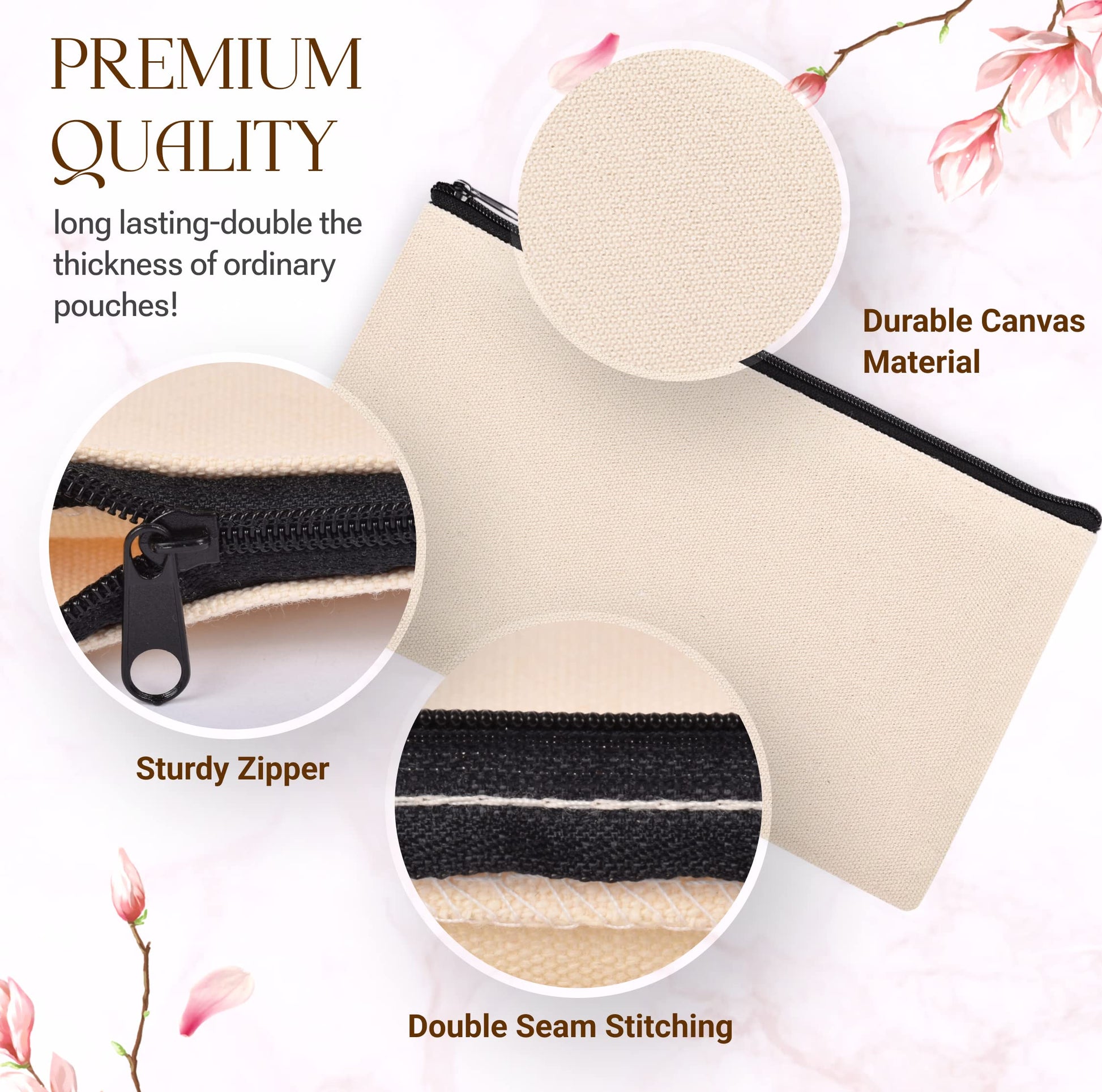 80pcs Blank canvas Zipper Pouch Makeup Bags Bulk, Smooth Zipper Pencil Case
