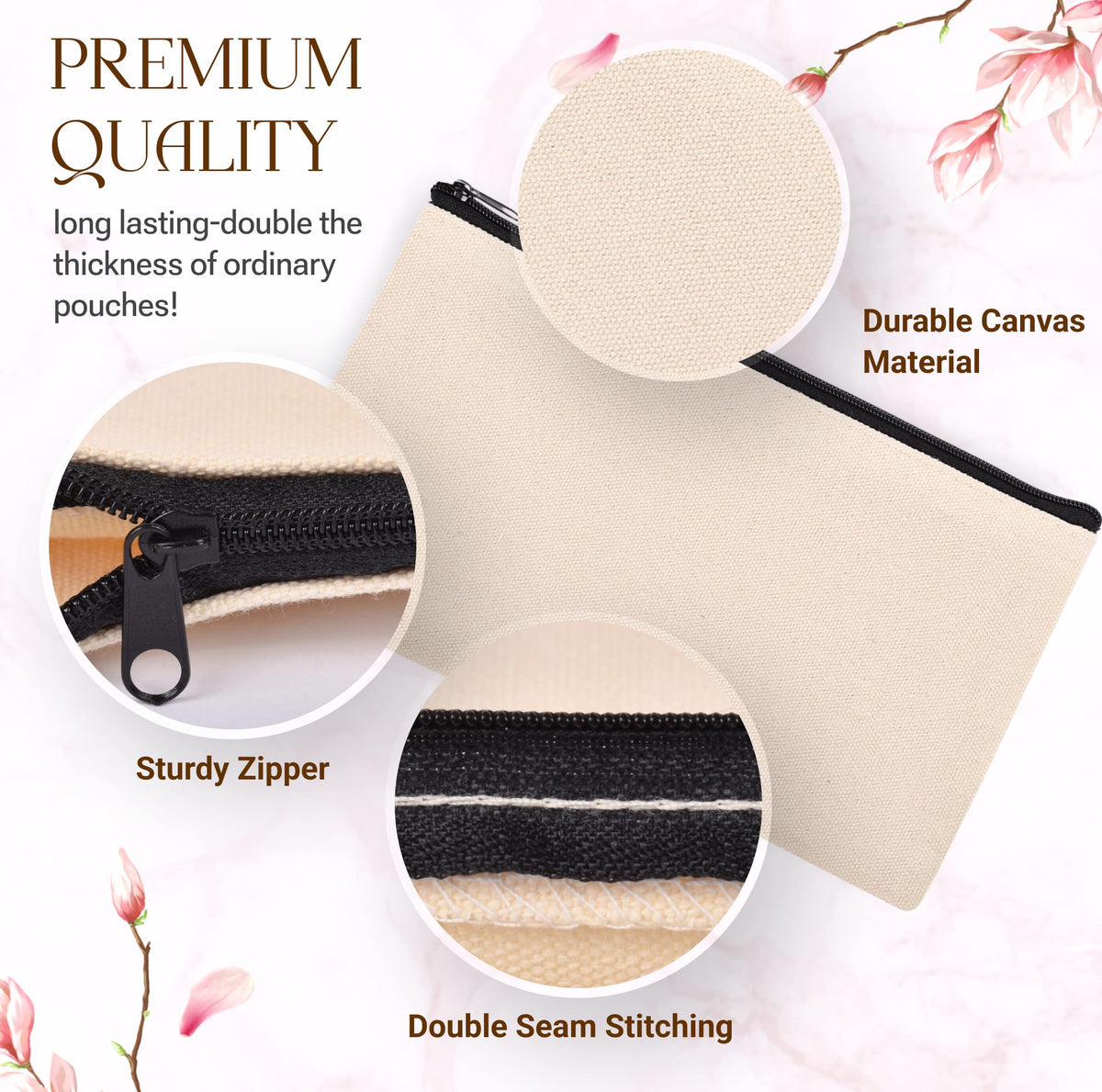 40pcs Blank canvas Zipper Pouch Makeup Bags Bulk, Smooth Zipper Pencil Case