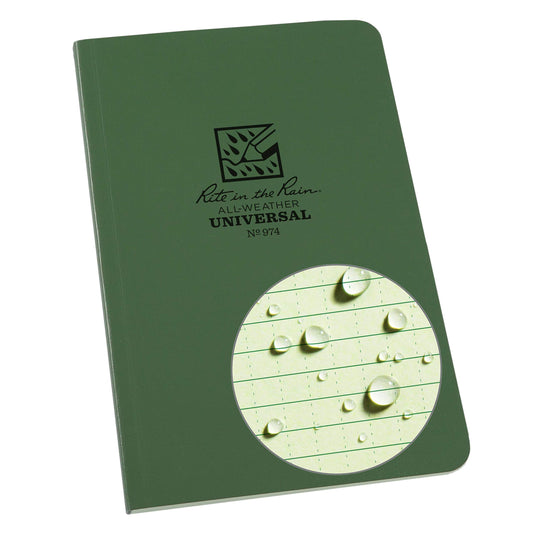 Rite in the Rain Weatherproof Soft Cover Notebook, 4.625" x 7.25", Green Cover, Universal Pattern