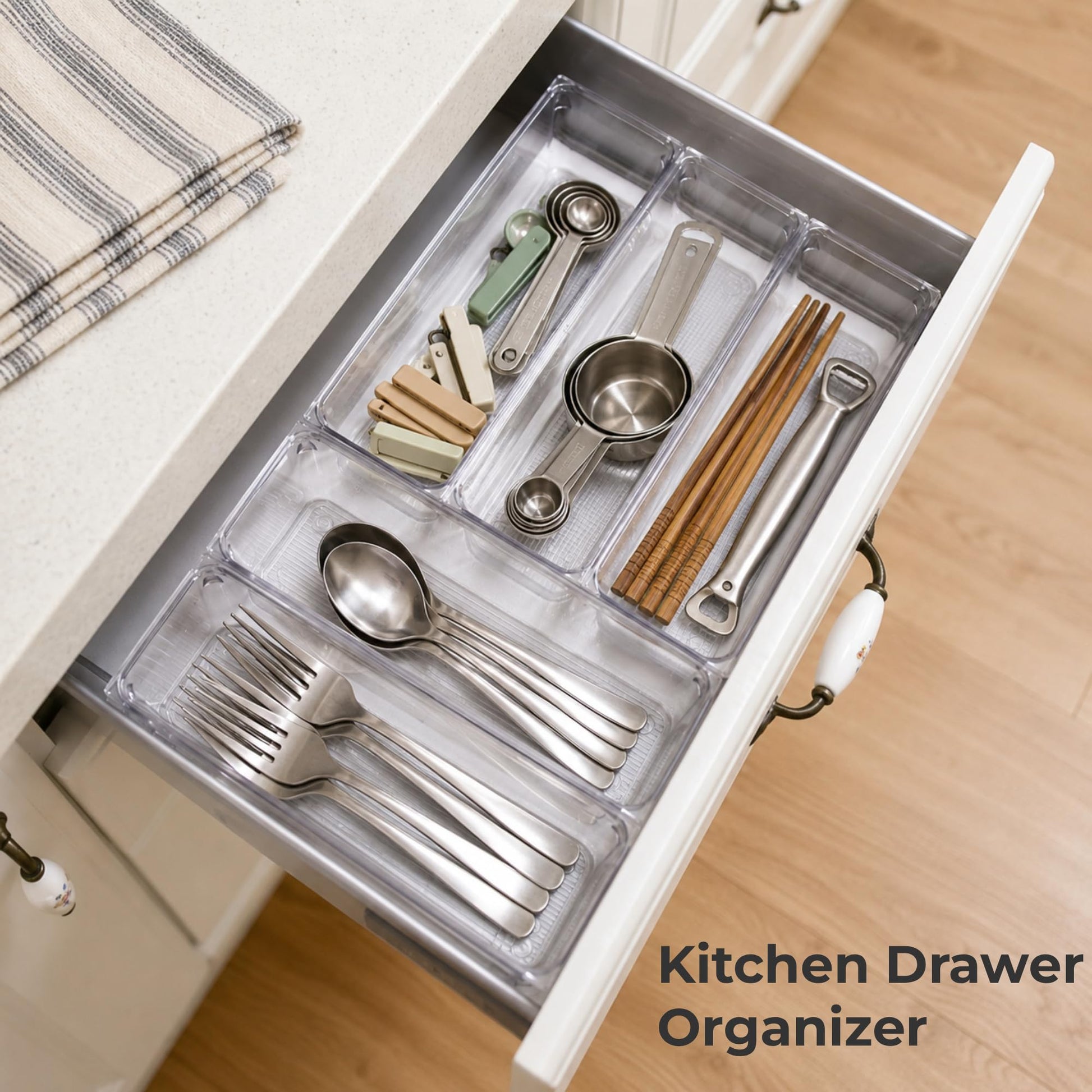 LotFancy 8 Pack Clear Plastic Drawer Organizer Bins, Small Item Organizers