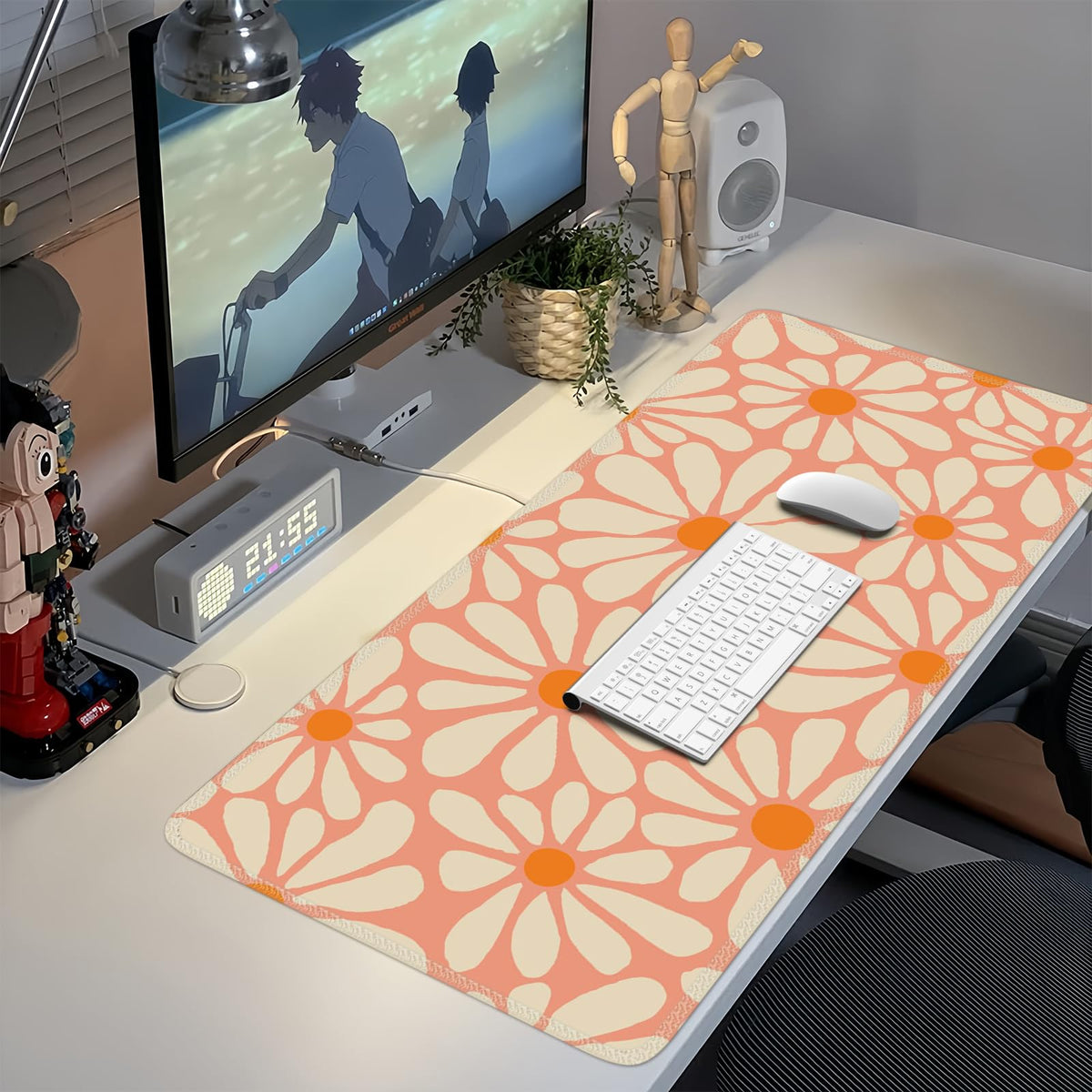 iCasso Desk Mat,Desk Matt for Desktop,Cute Desk Pad Mat, Orange Floral