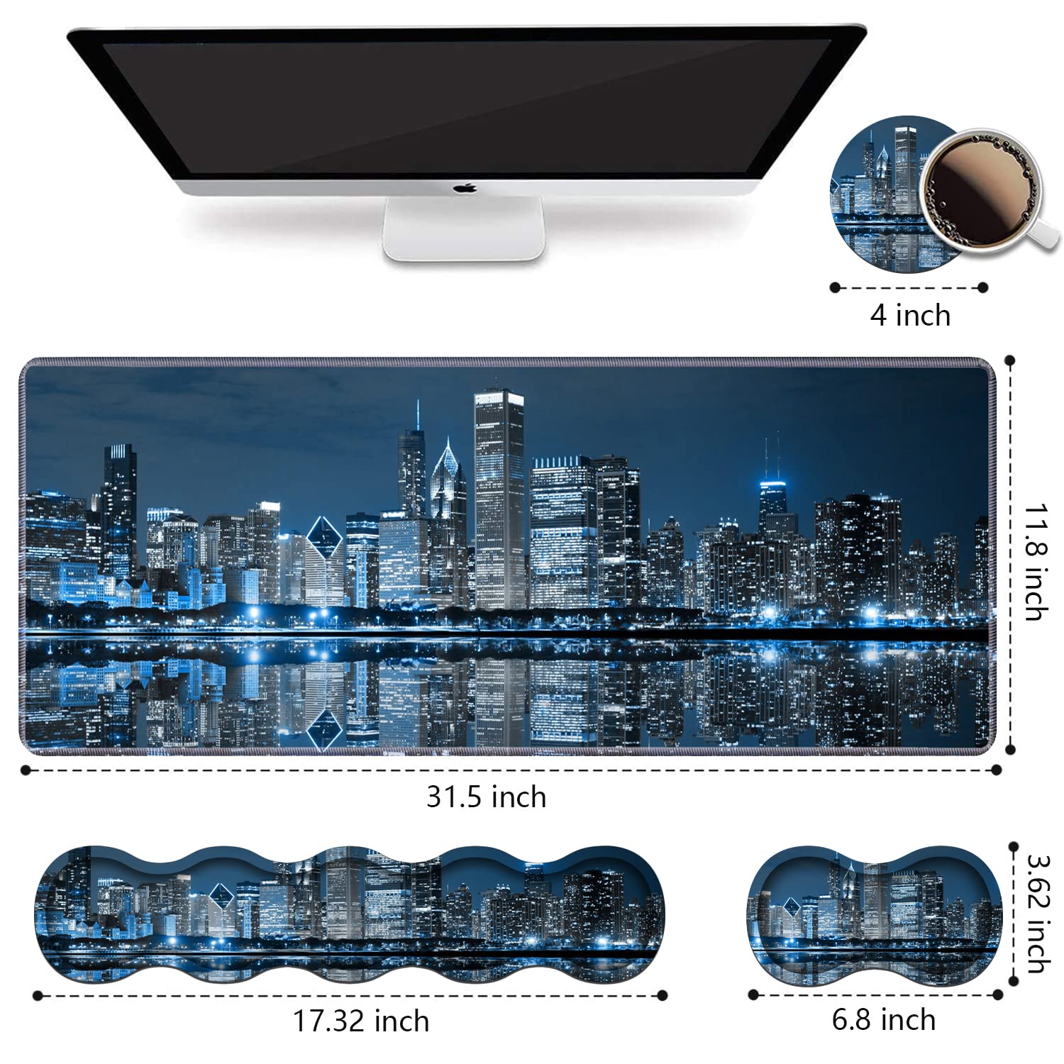 Ergonomic Keyboard Wrist Rest & Mouse Pad Wrist Rest Set, Large XXL Gaming Desk Mat 31.5"x 11.8"