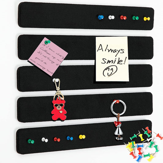 5 Pack Felt Pin Board Bar Strips Bulletin Board for Bedrooms Offices Home Wall Decoration, Notice