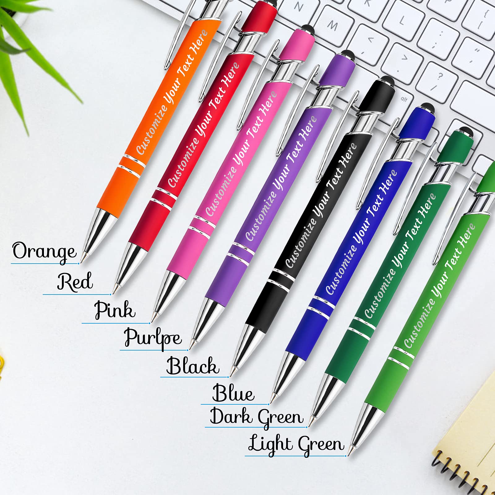 12 PCS Custom Pens Personalized Bulk, Customized Engraving Ballpoint Pens with Stylus Name or Text