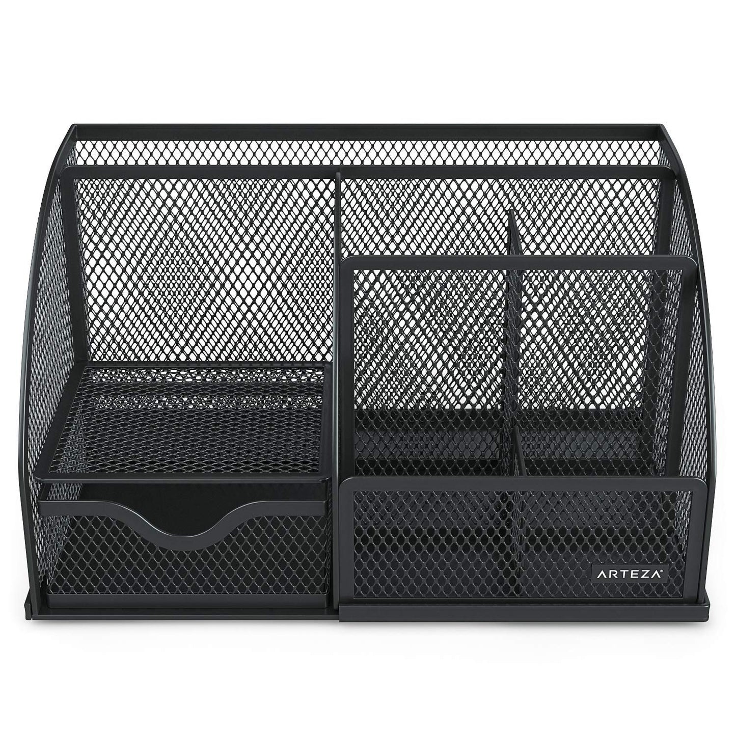 Arteza Mesh Metal Office Desk Organizer with Drawer, 6-Compartment Multi-Functional Design Holds