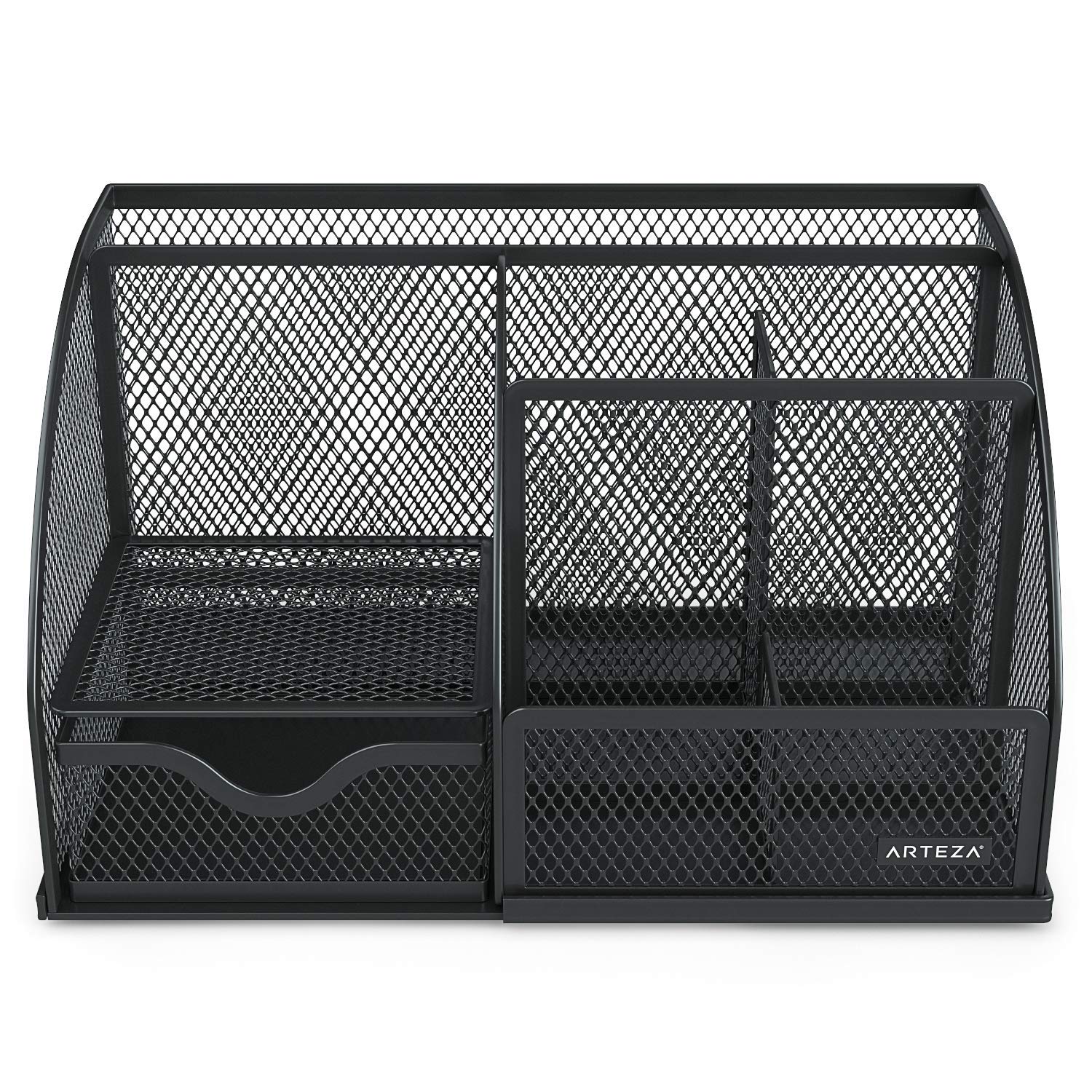 Arteza Mesh Metal Office Desk Organizer with Drawer, 6-Compartment Multi-Functional Design Holds